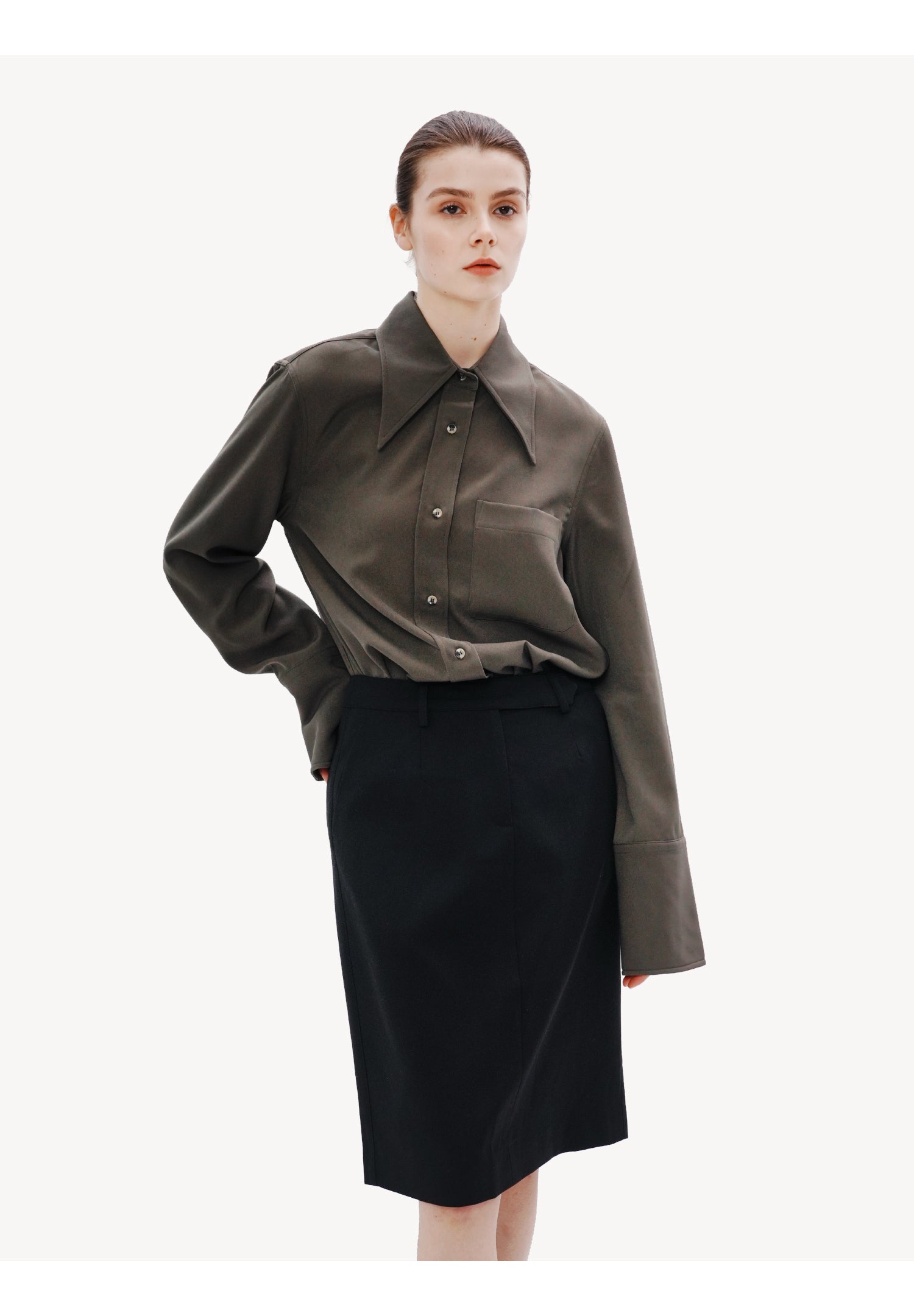 Tailored Wool Midi Skirt