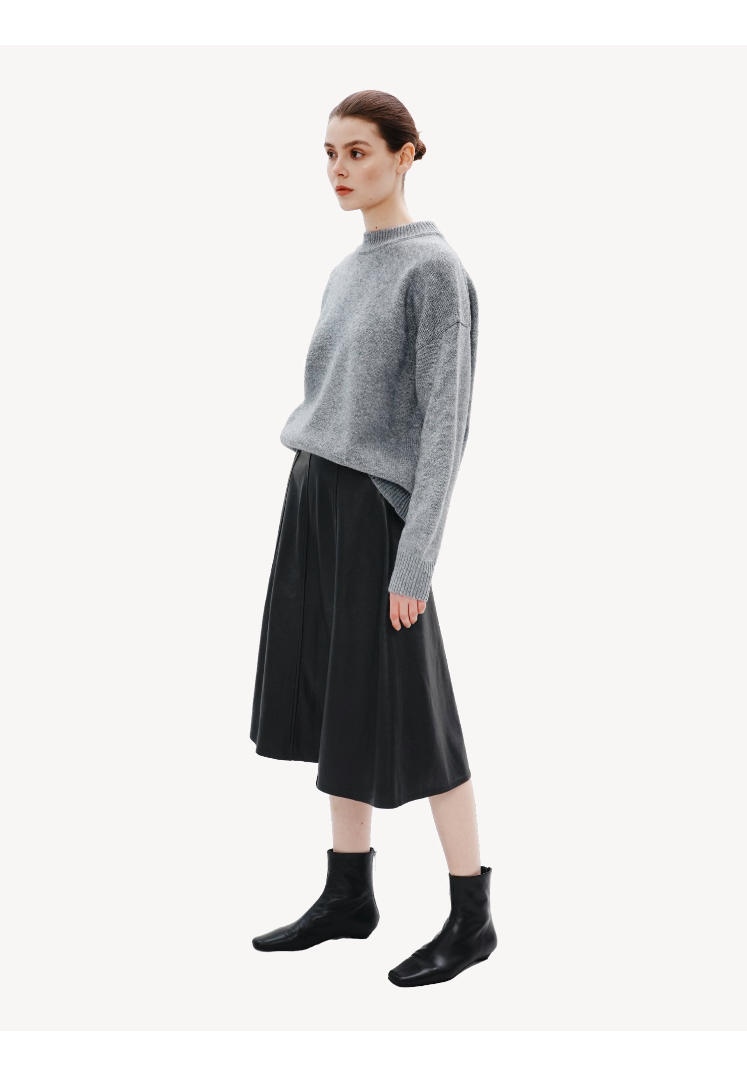 A-Line Leather Midi Skirt