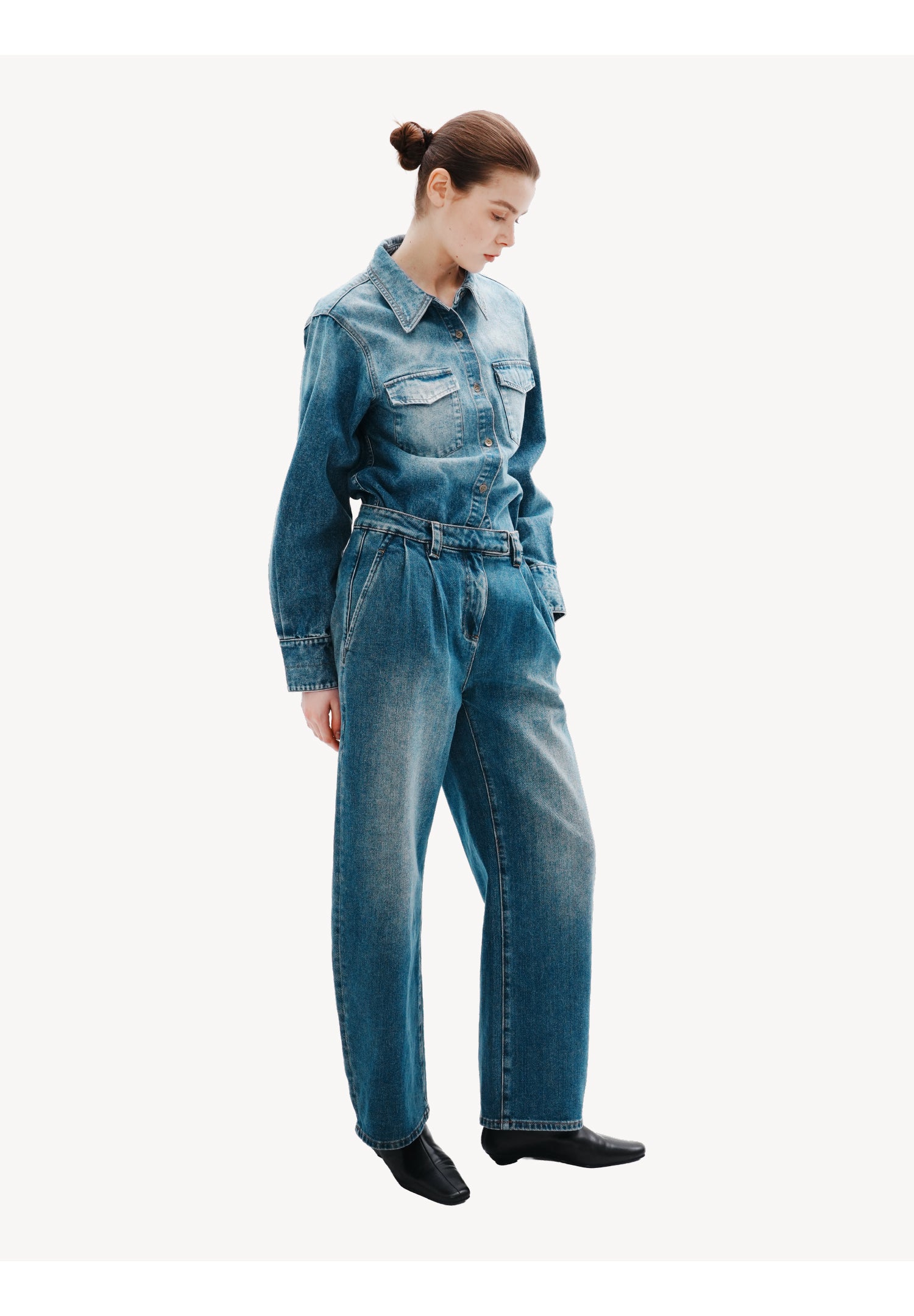 Wide-Leg Denim Trousers