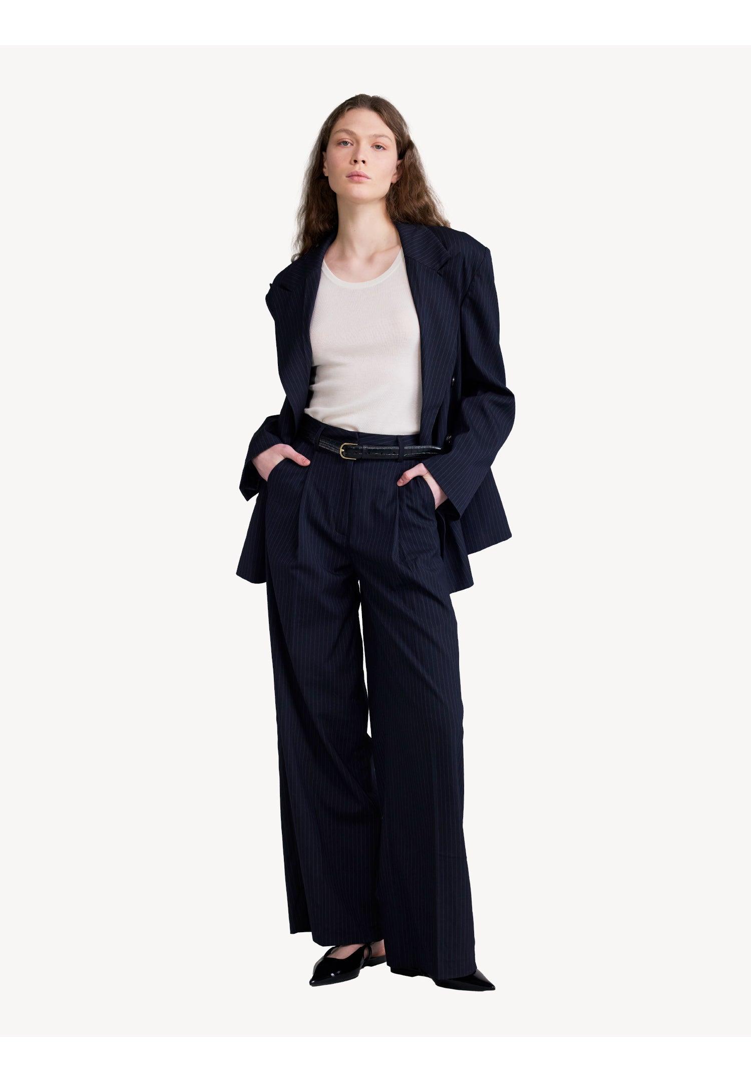 Pinstripe Wide Trousers