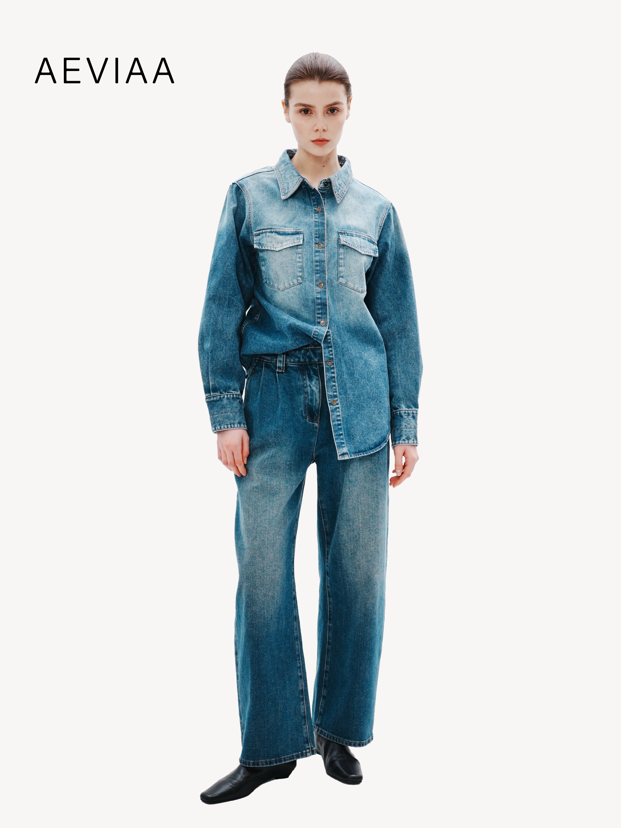 Wide-Leg Denim Trousers