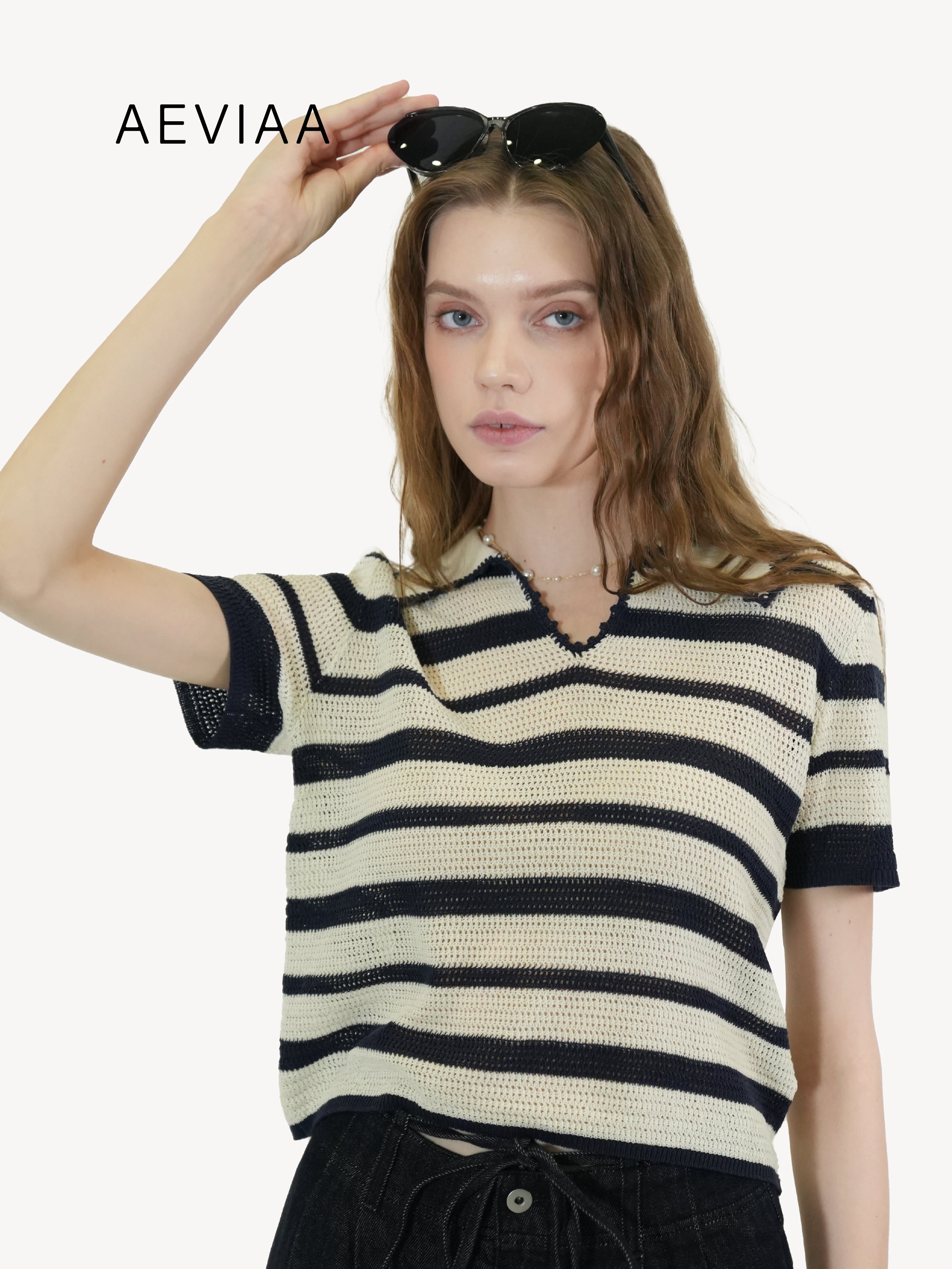 Striped Knit Polo Top