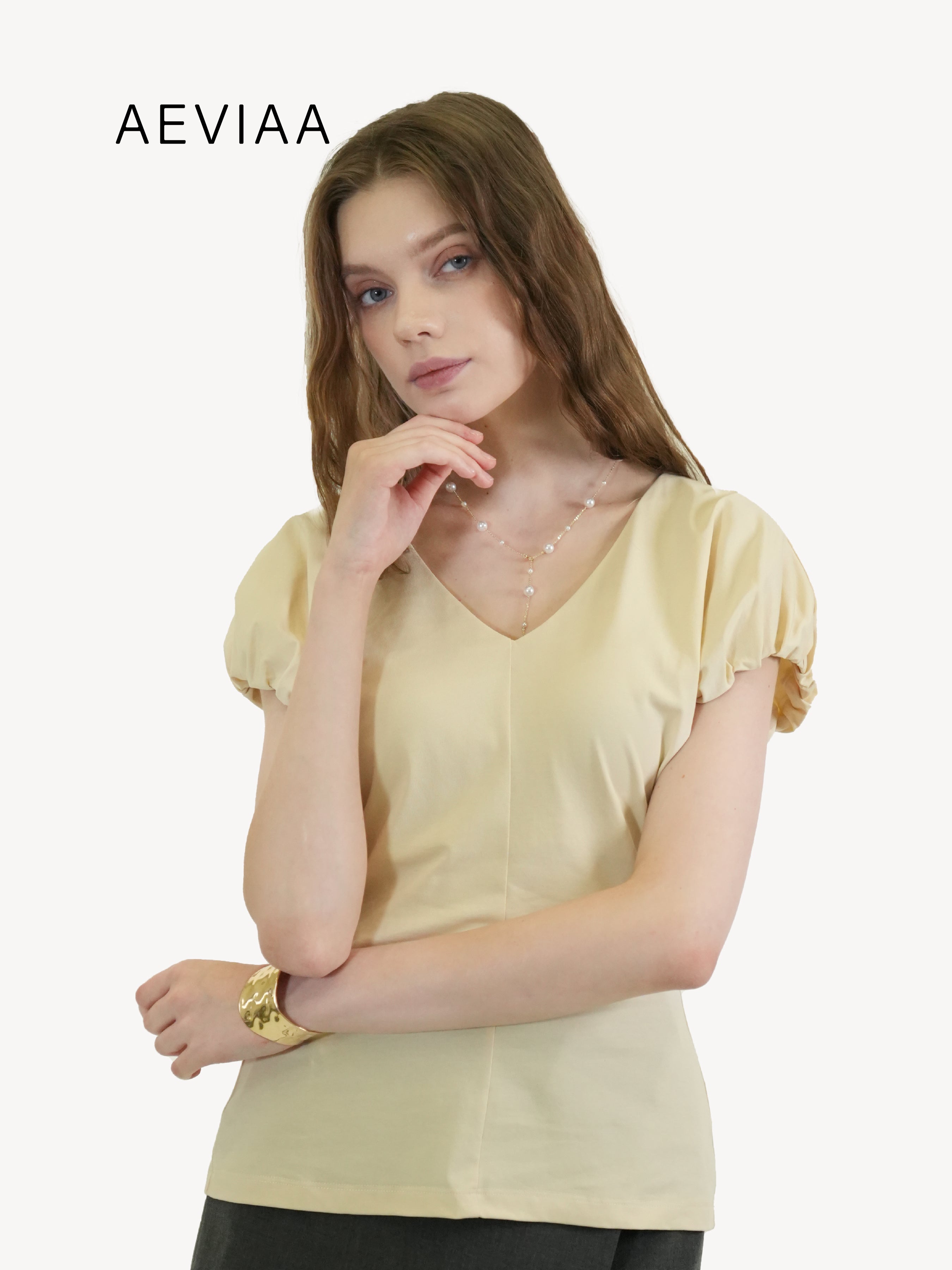 Cotton Ruffle Sleeve V-Neck Top