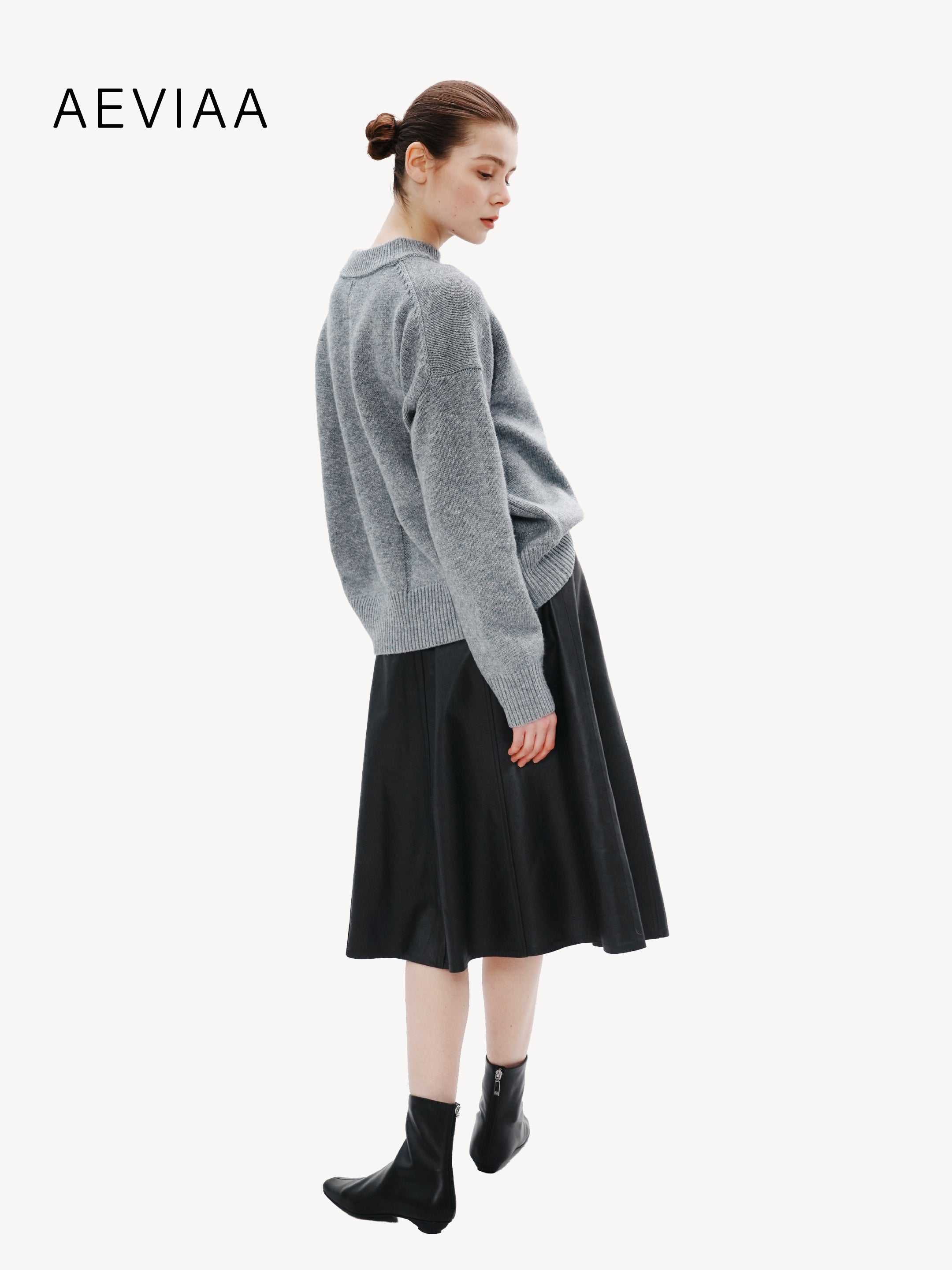 A-Line Leather Midi Skirt