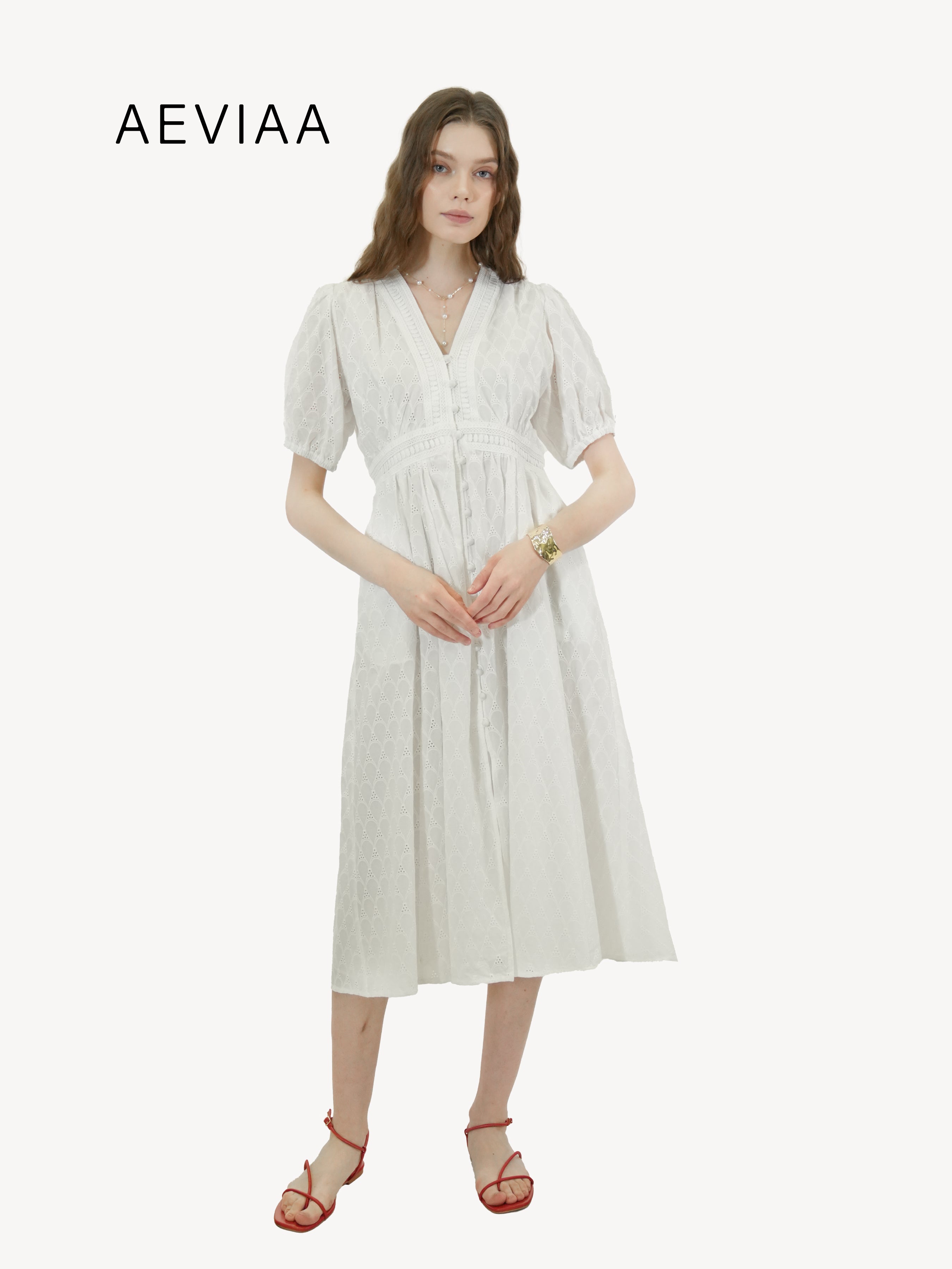 Cotton Puff Sleeve Midi Dress