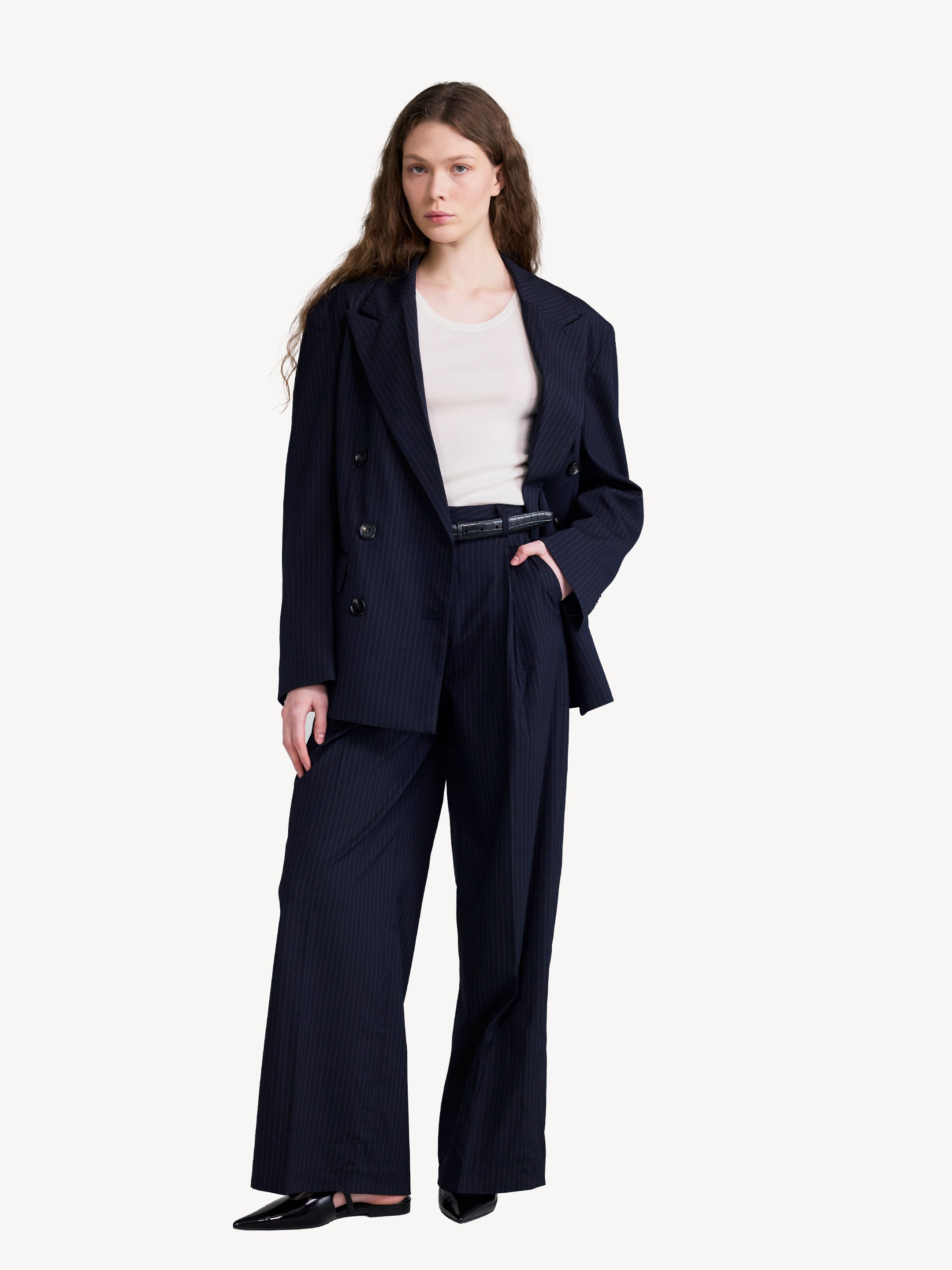 Pinstripe Wide Trousers