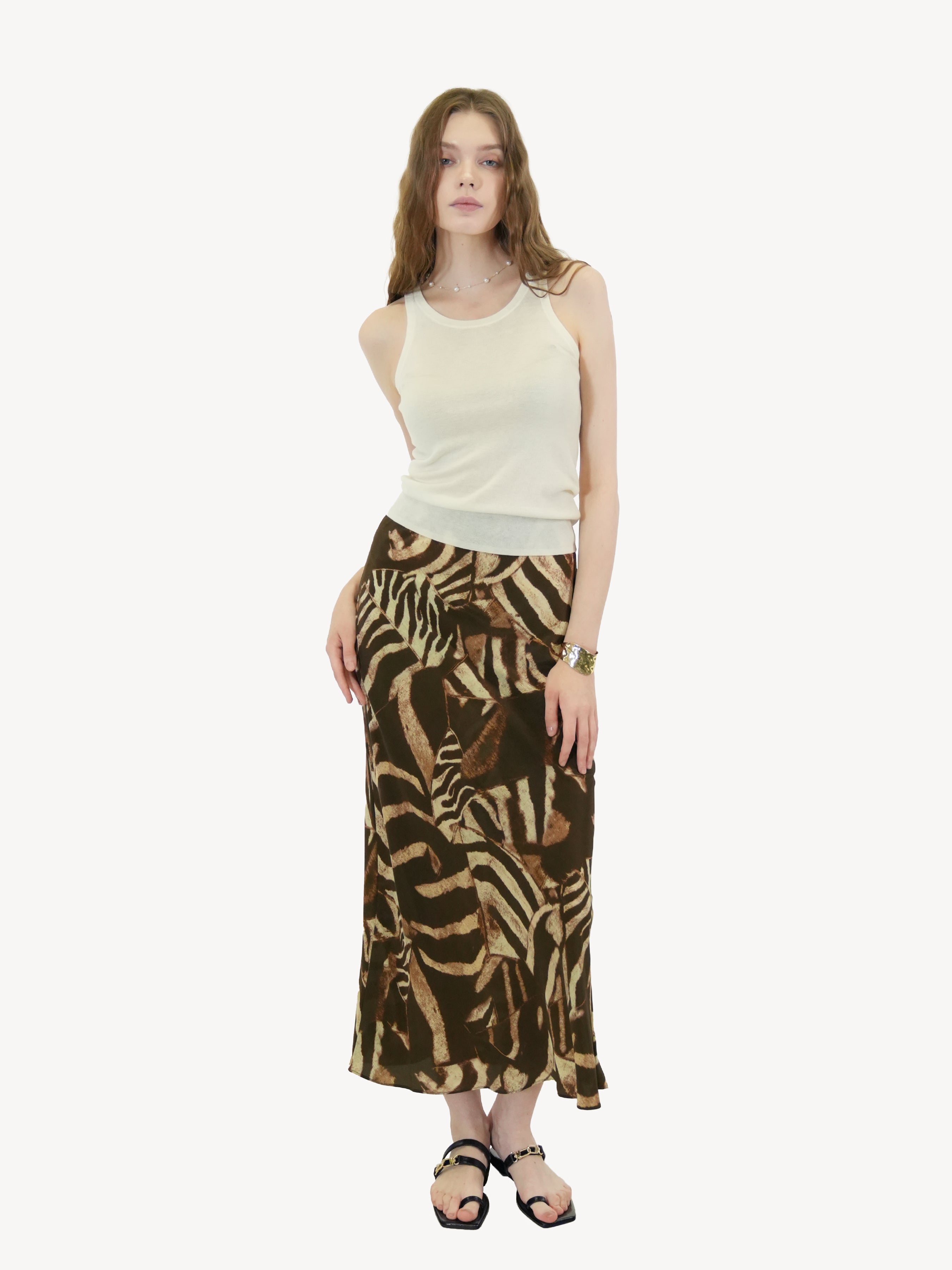 Botanical Print Crepe Midi Skirt
