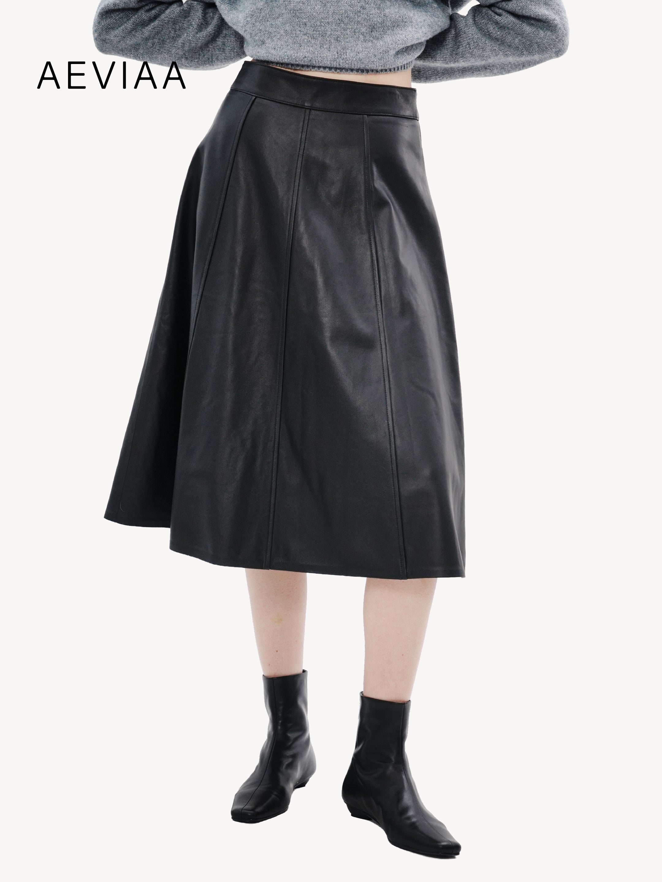 A-Line Leather Midi Skirt