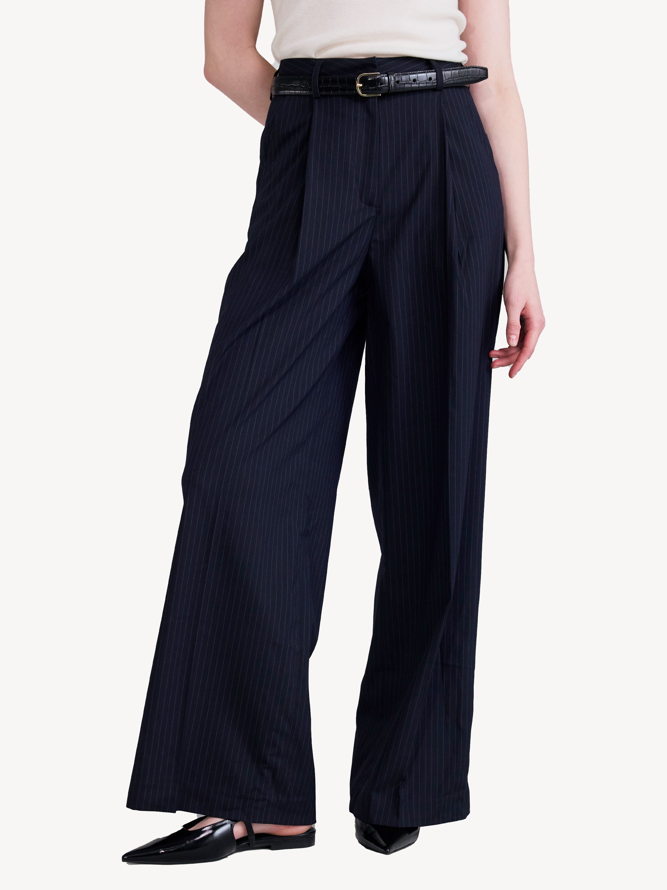 Pinstripe Wide Trousers