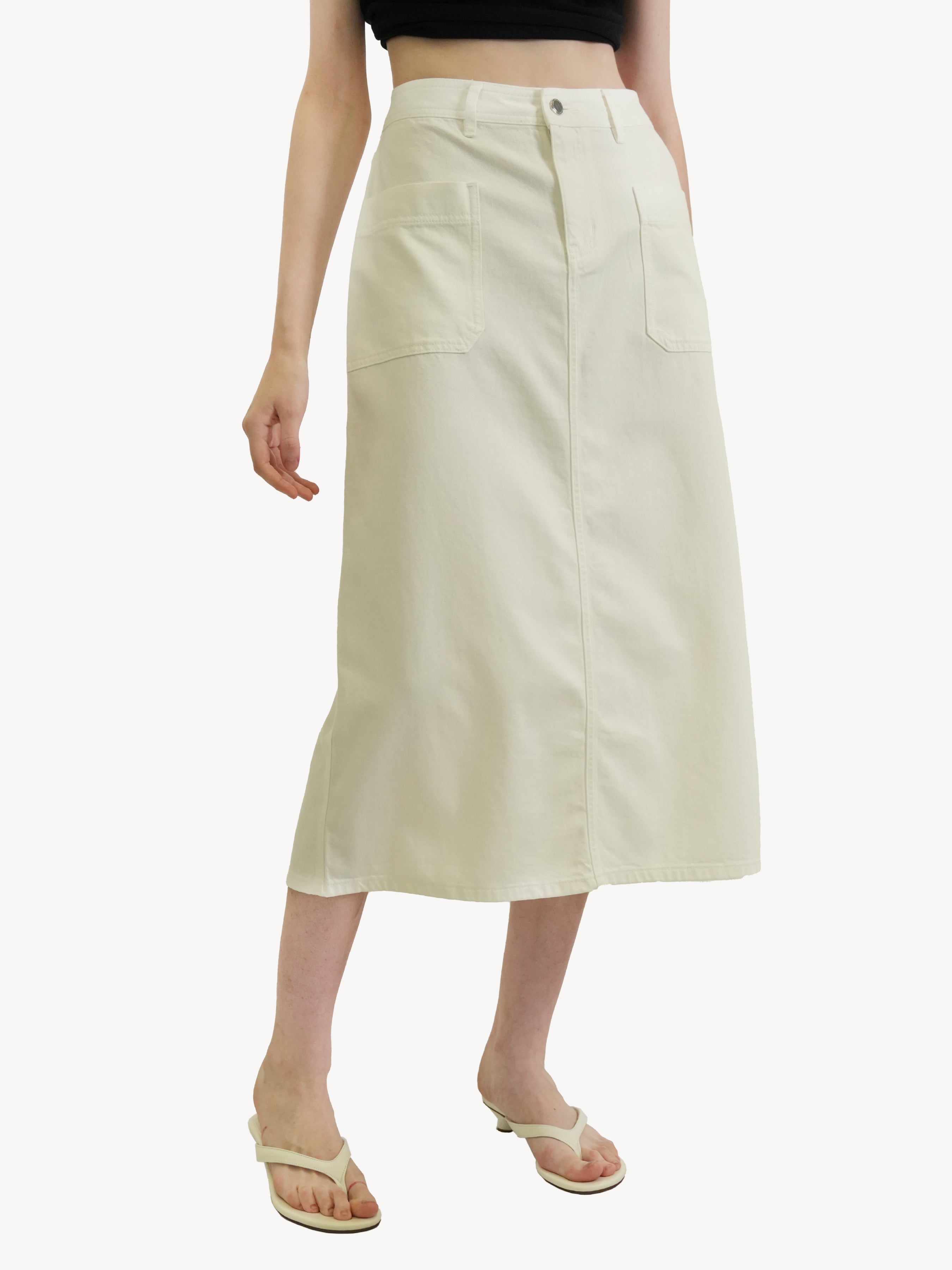 High-Waisted Denim Midi Skirt