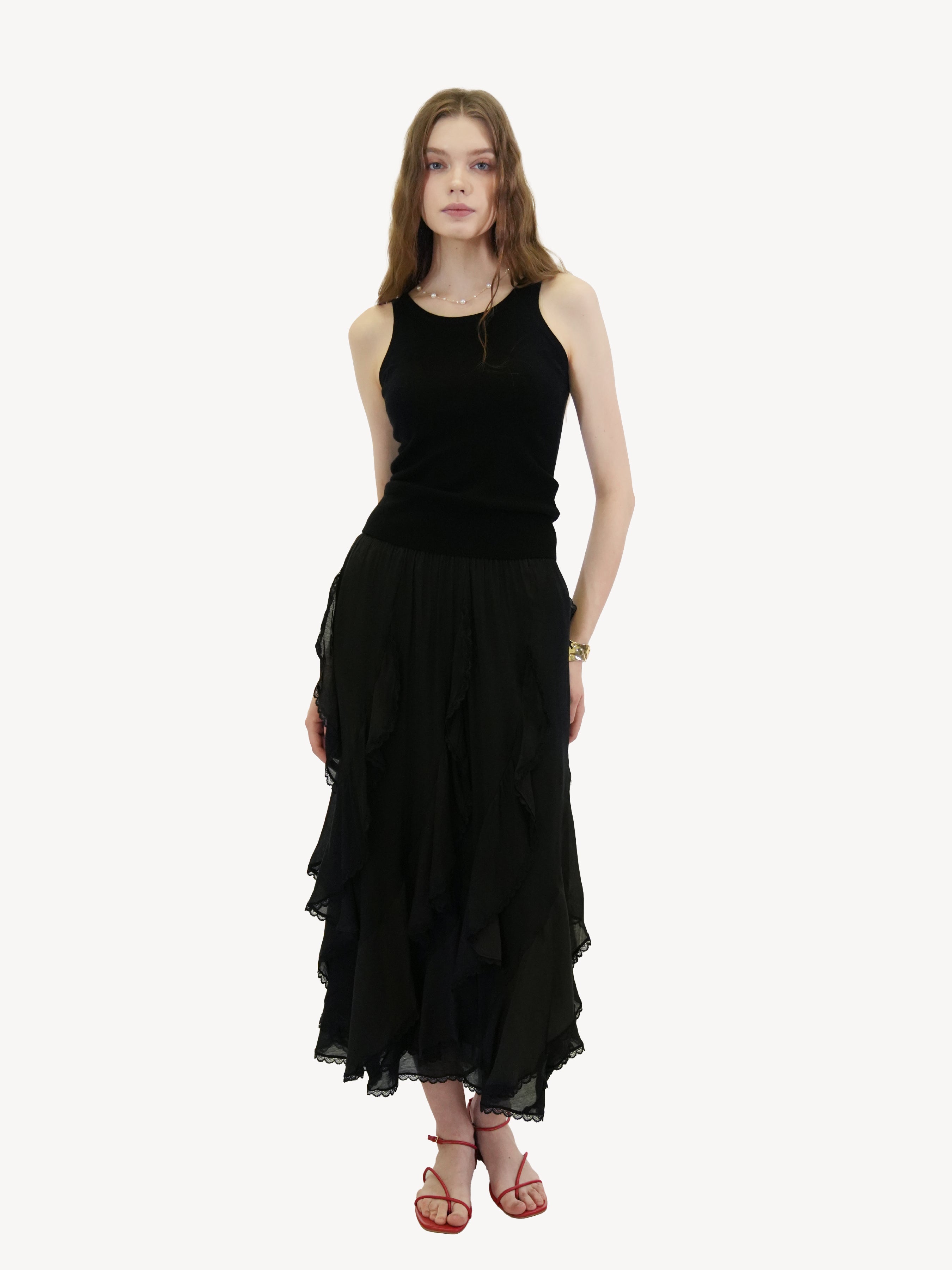 Cotton Ruffle Asymmetrical Skirt