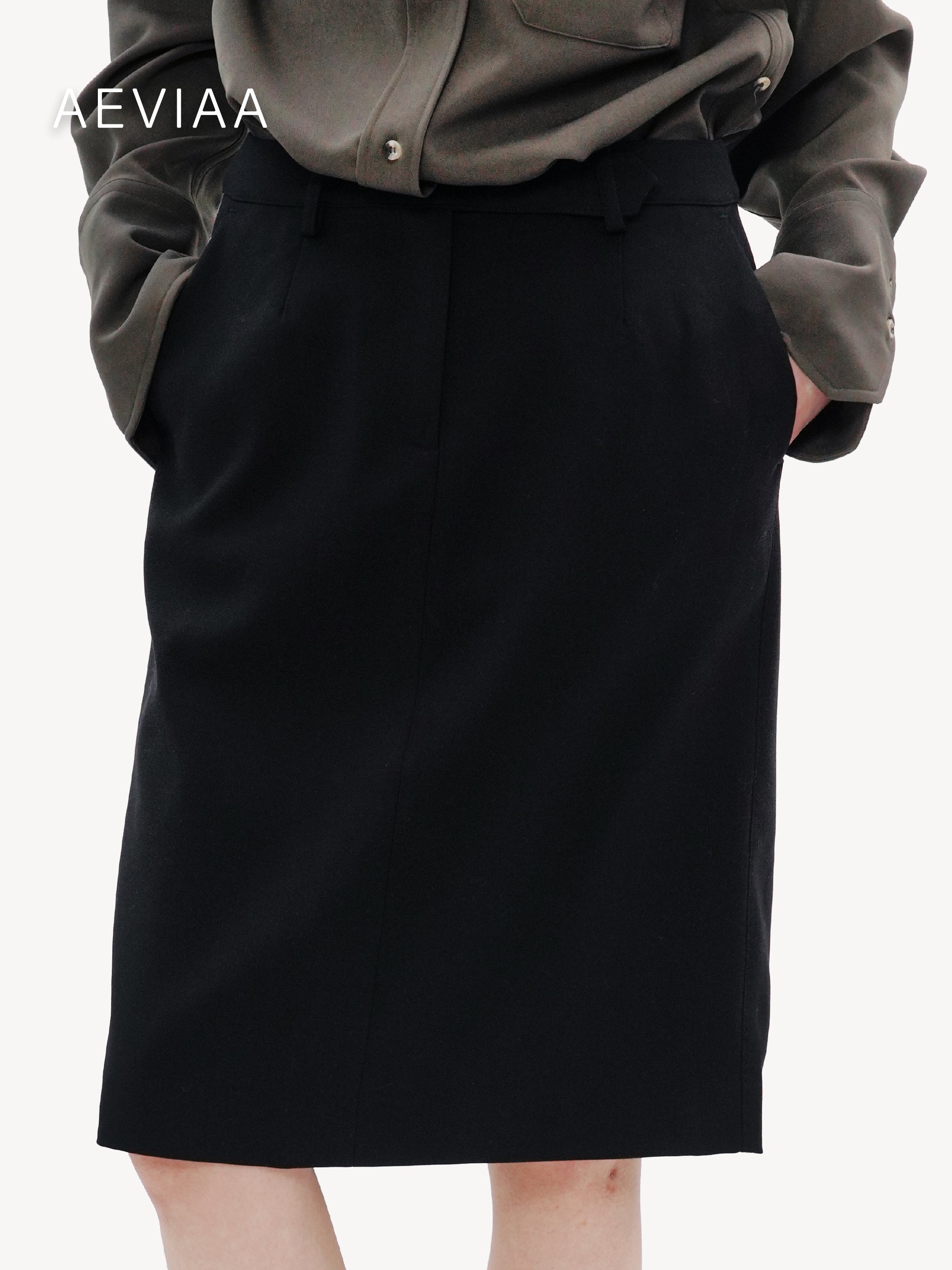 Tailored Wool Midi Skirt