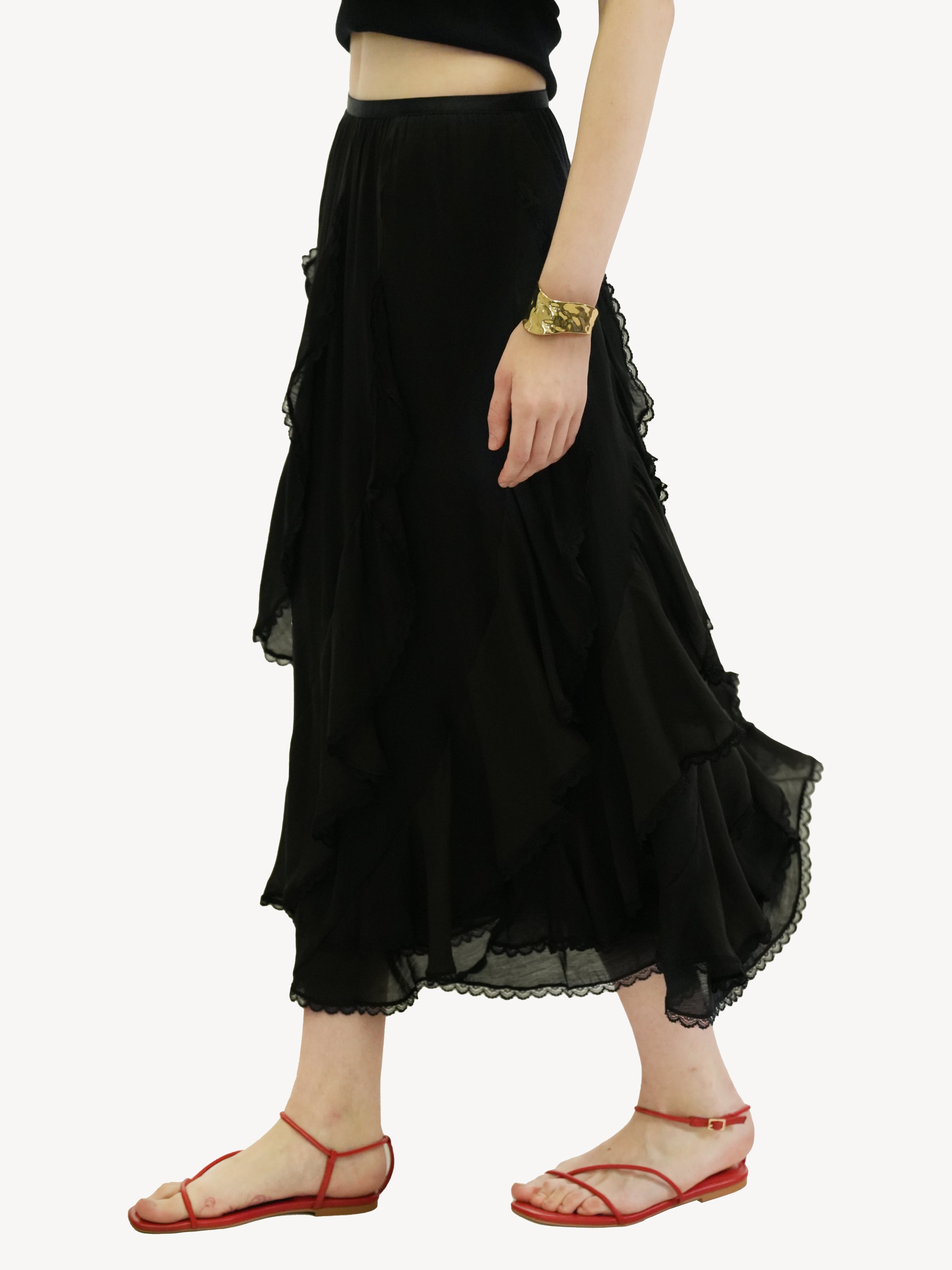 Cotton Ruffle Asymmetrical Skirt