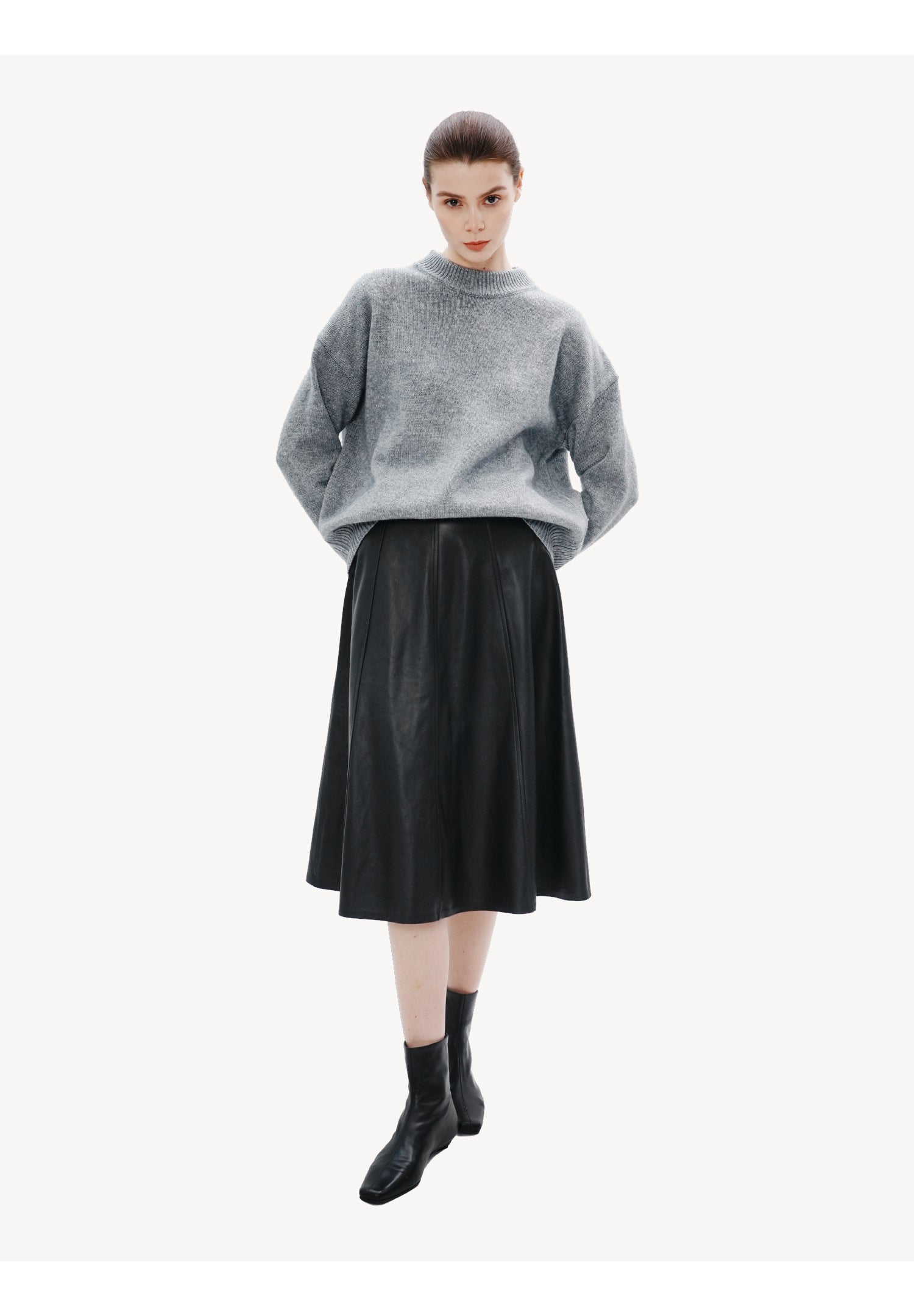 A-Line Leather Midi Skirt