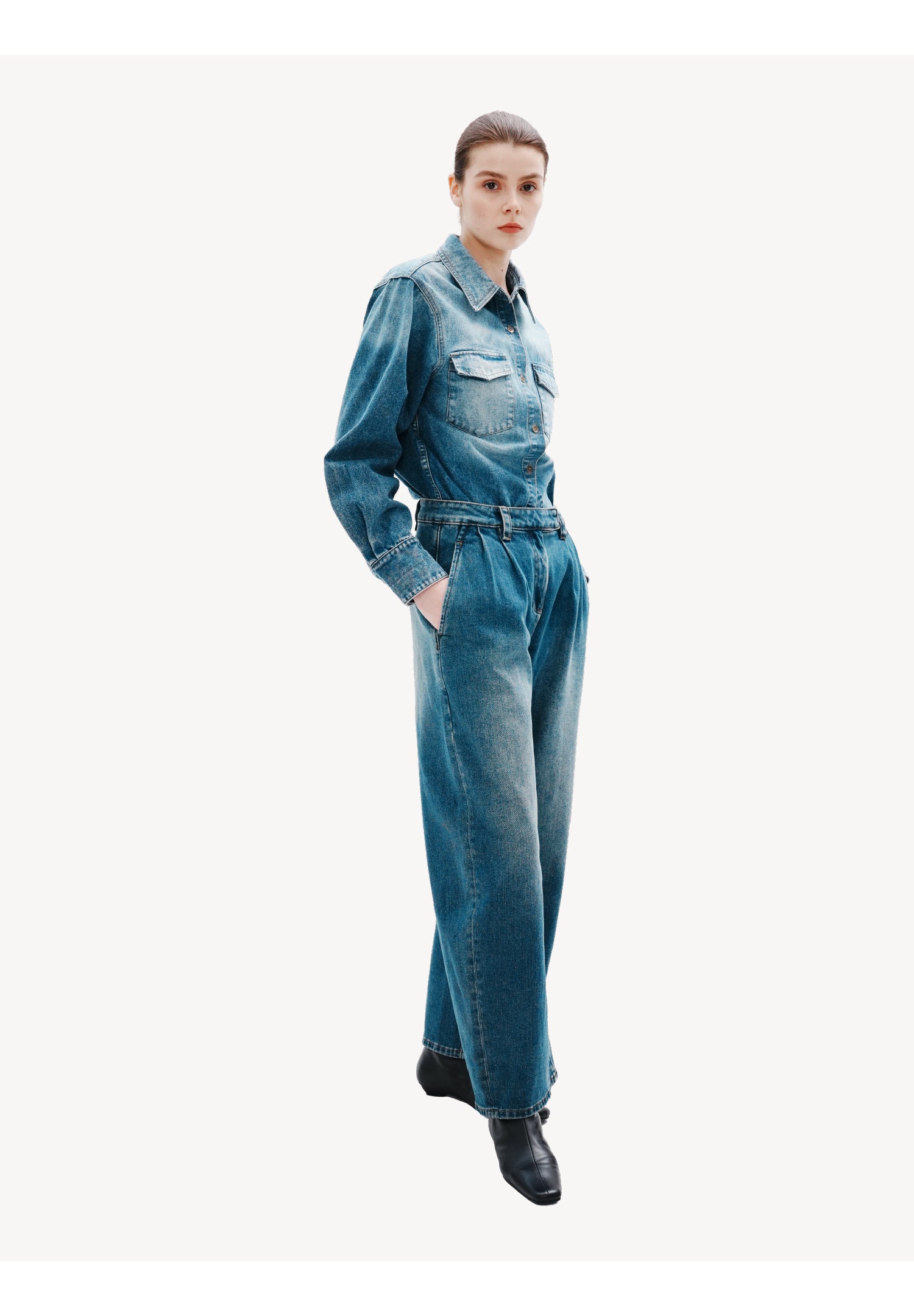 Wide-Leg Denim Trousers