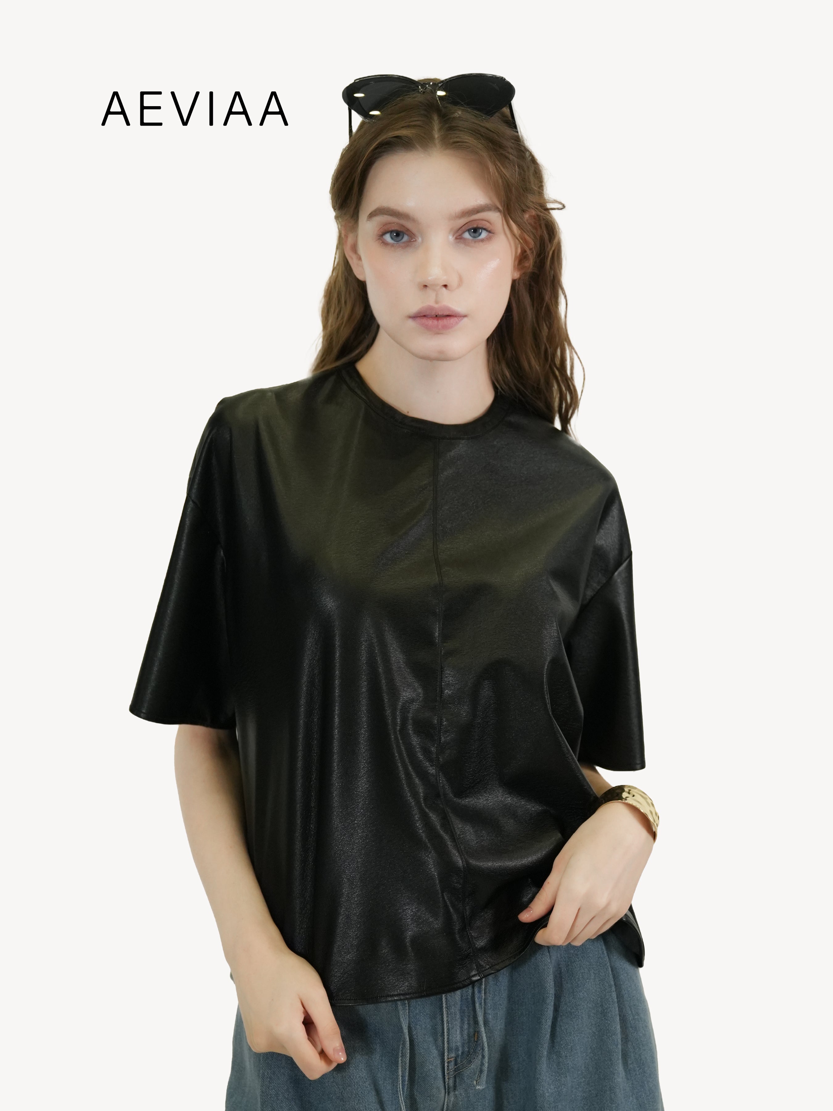 Faux Leather Oversized Tee