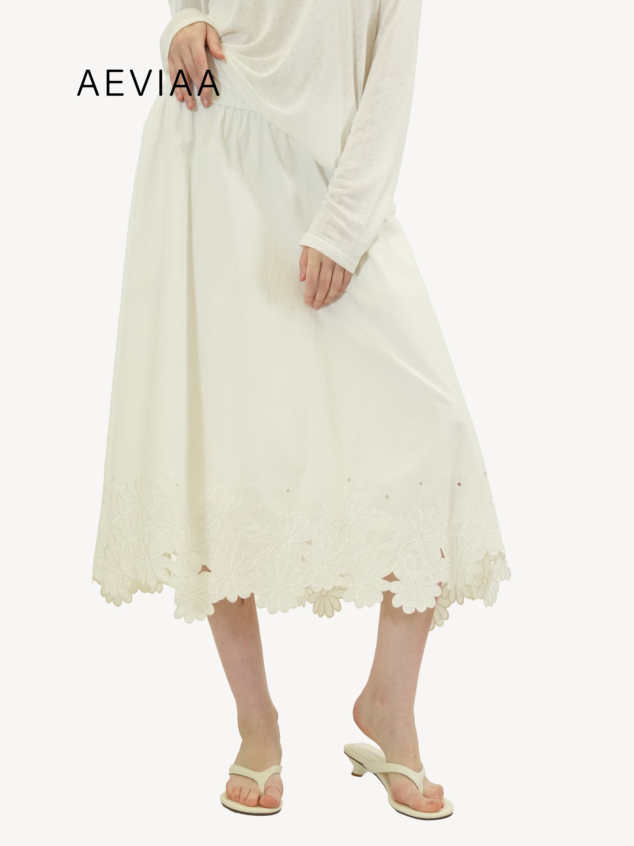 Cotton Lace Hem Midi Skirt