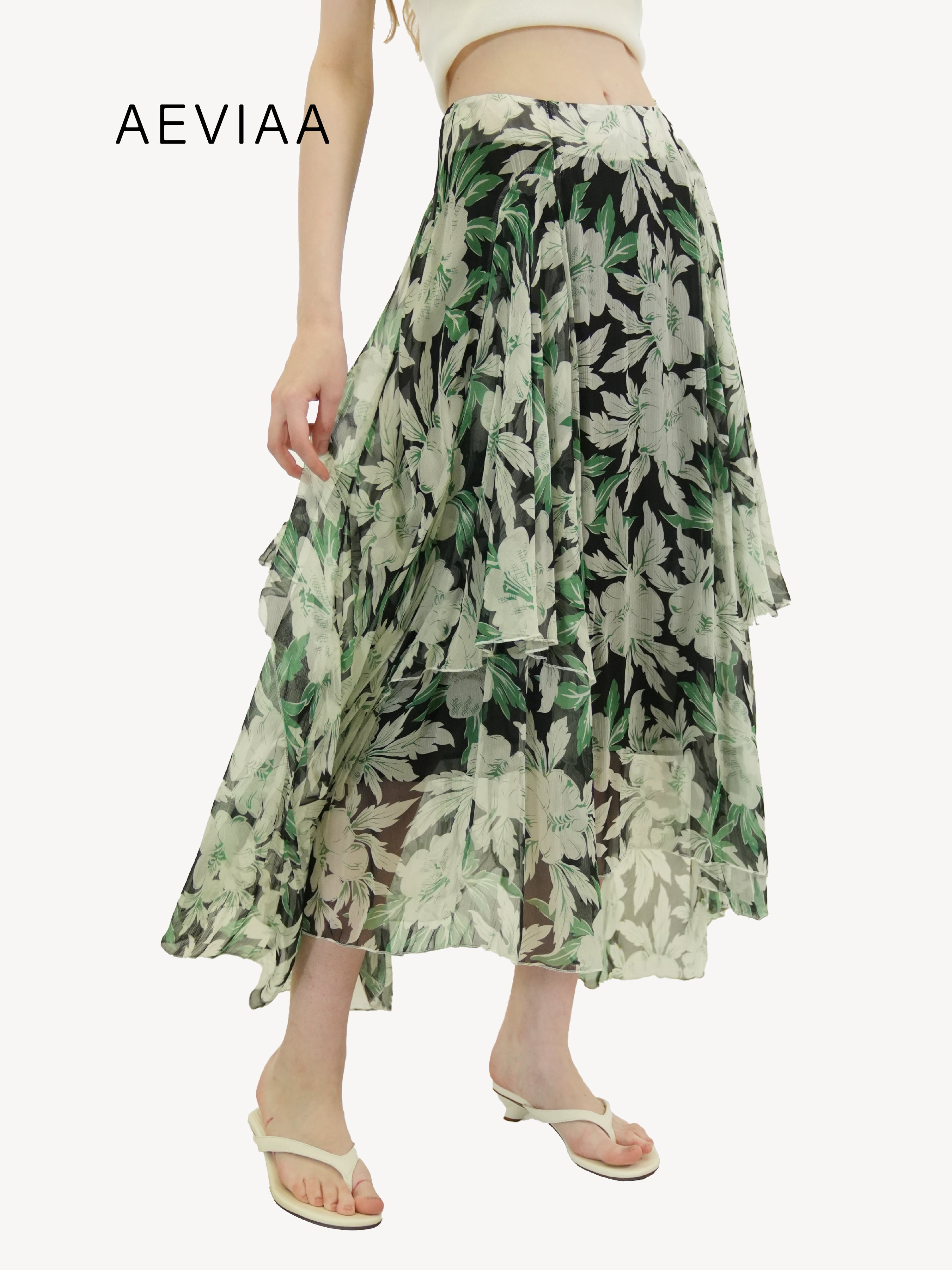 Botanical Print Tiered Maxi Skirt