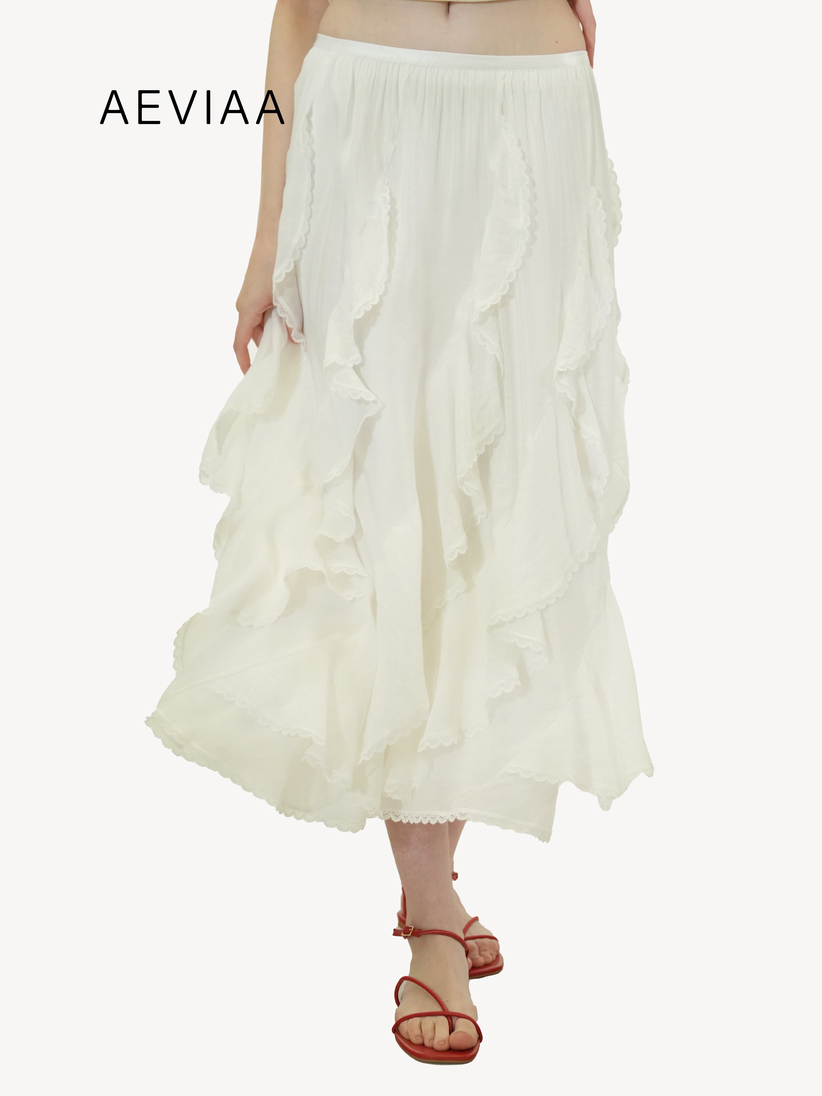 Cotton Ruffle Asymmetrical Skirt