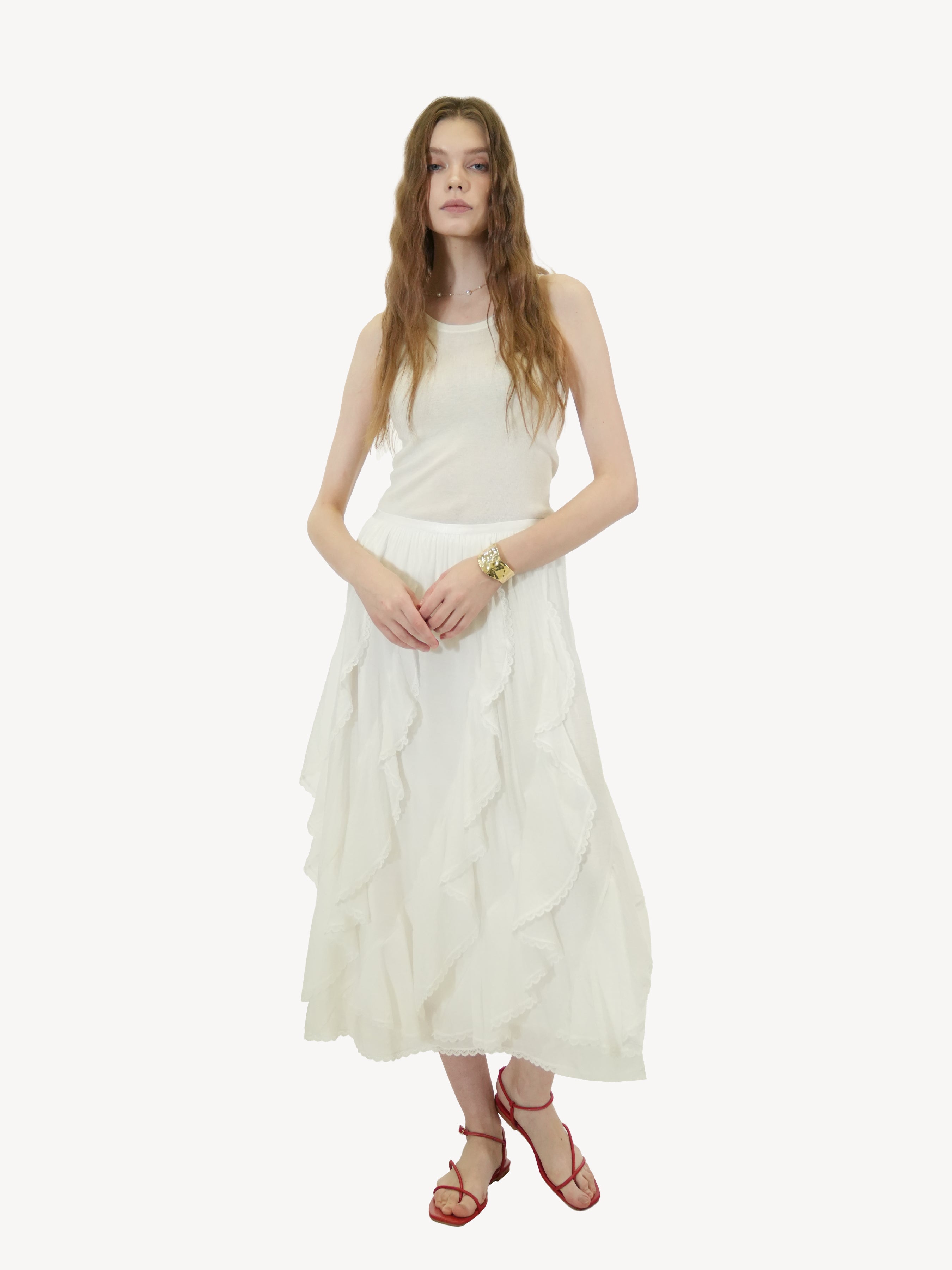 Cotton Ruffle Asymmetrical Skirt