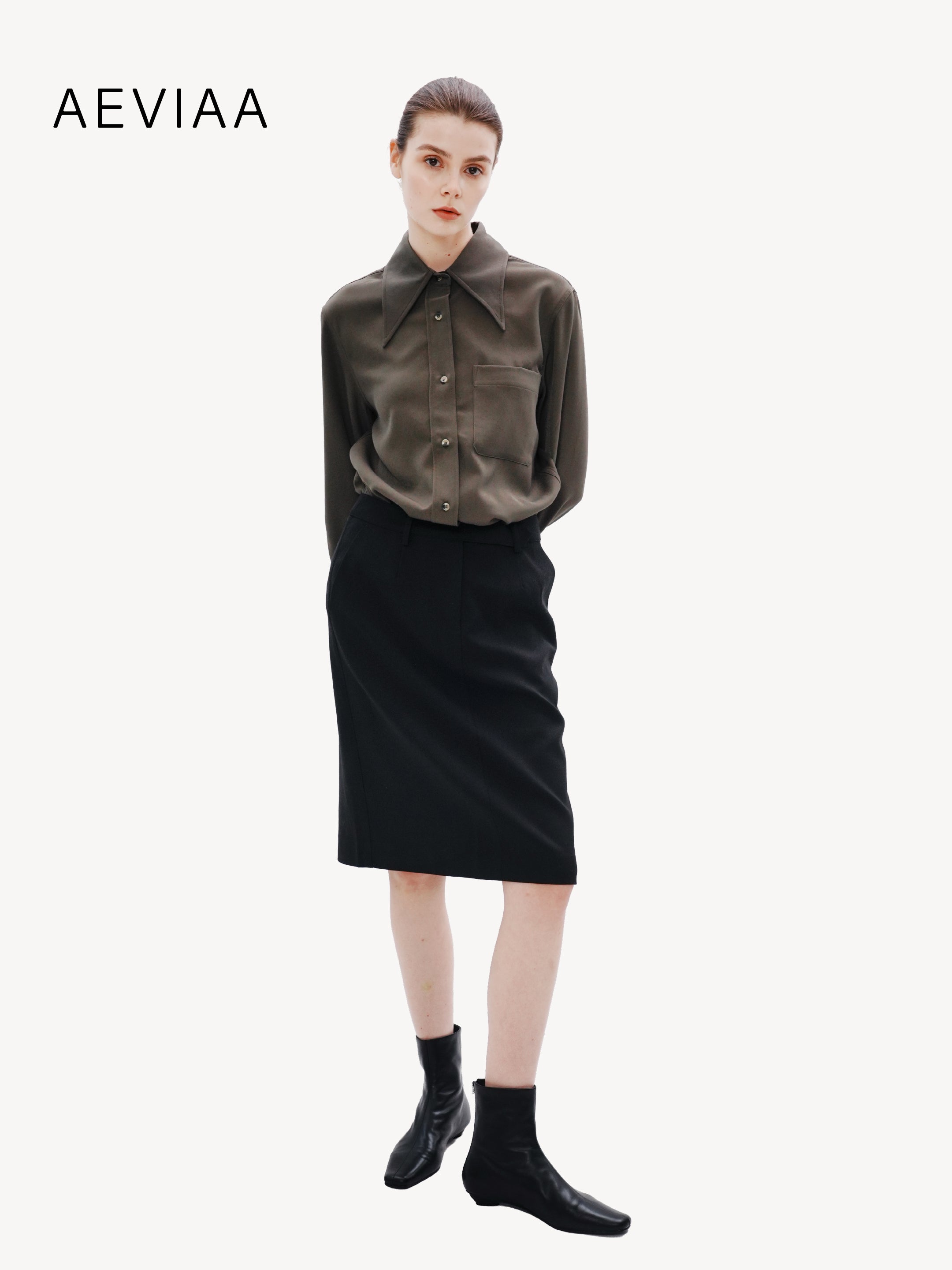 Tailored Wool Midi Skirt