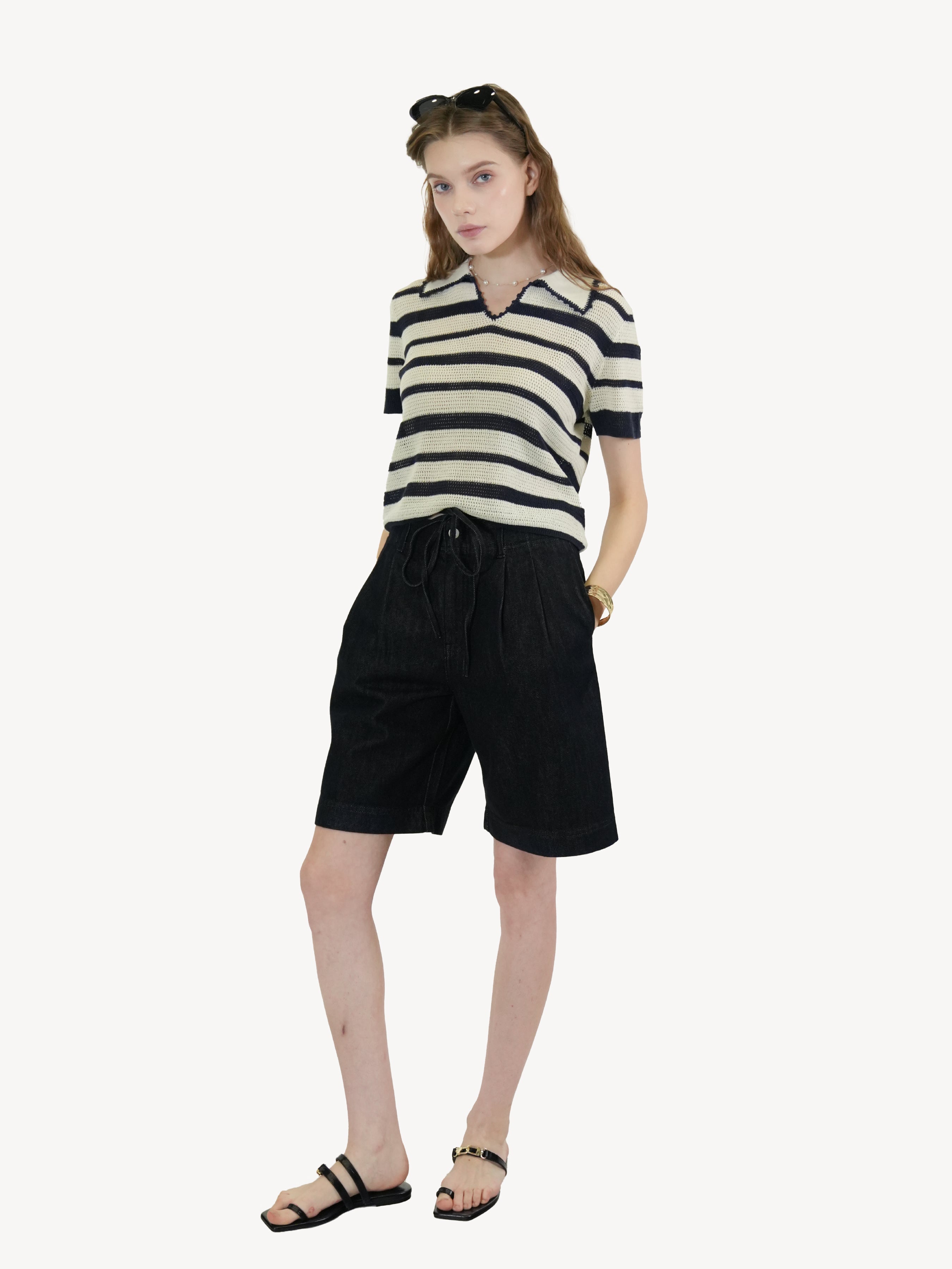 Striped Knit Polo Top