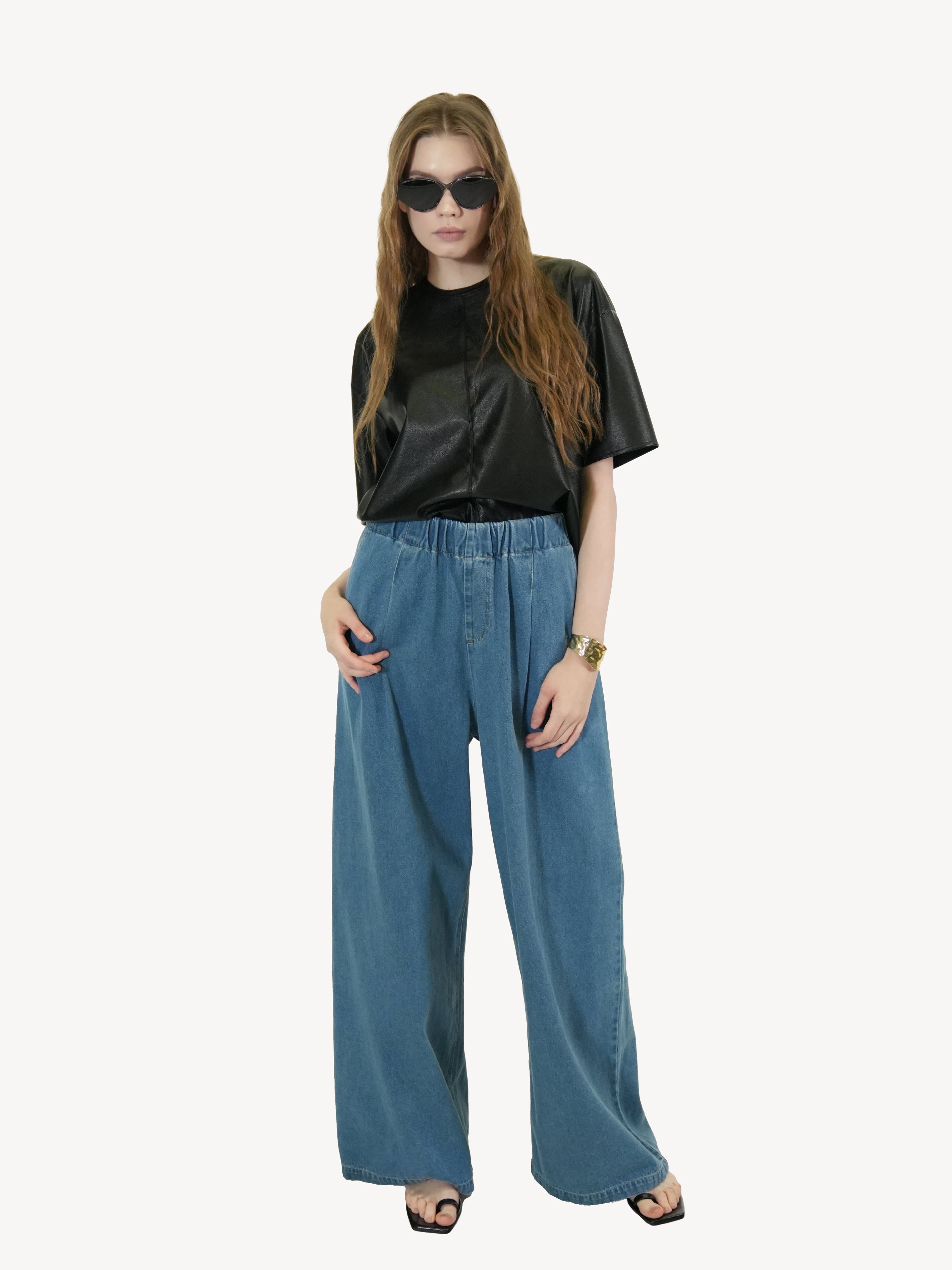 Wide-Leg Denim Trousers