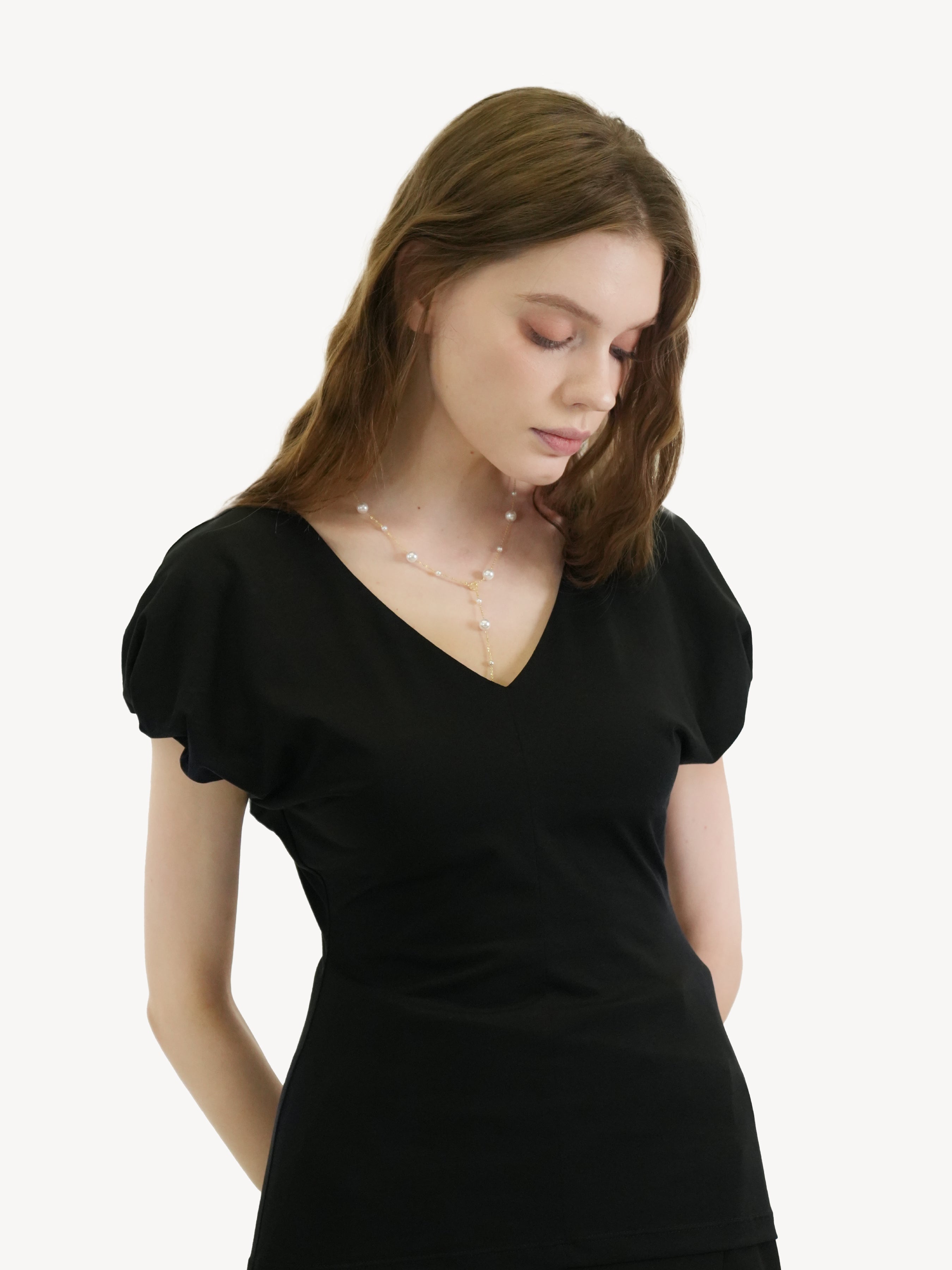 Cotton Ruffle Sleeve V-Neck Top