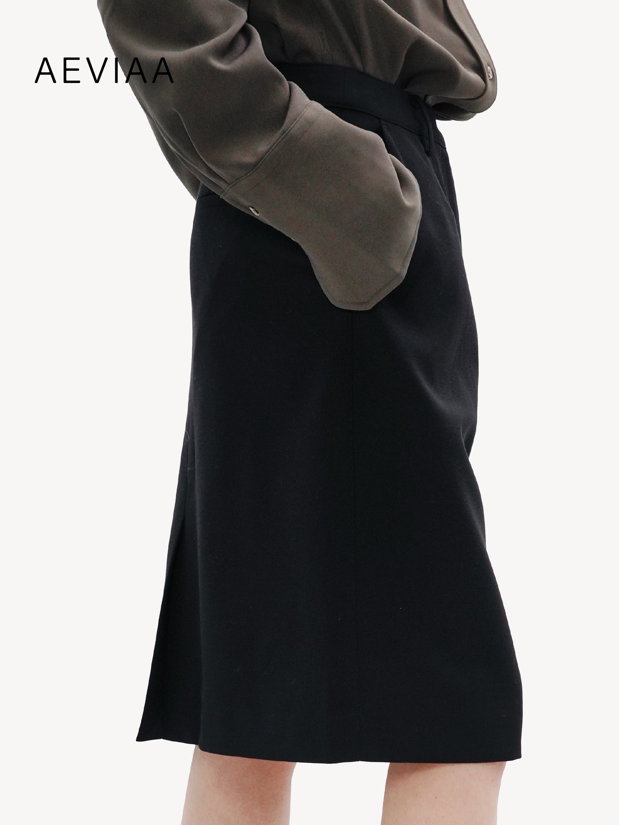 Tailored Wool Midi Skirt