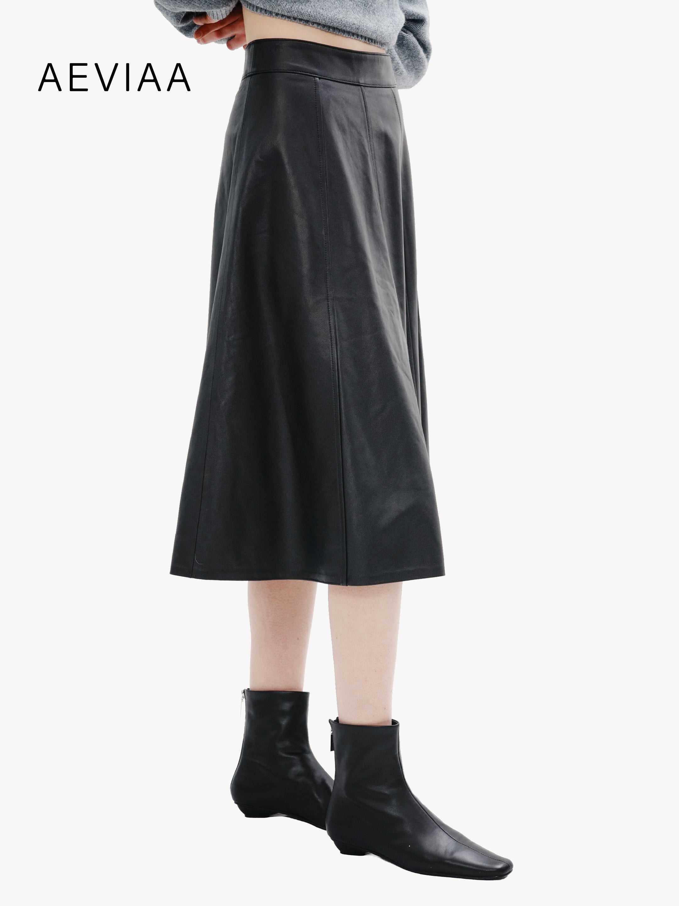 A-Line Leather Midi Skirt