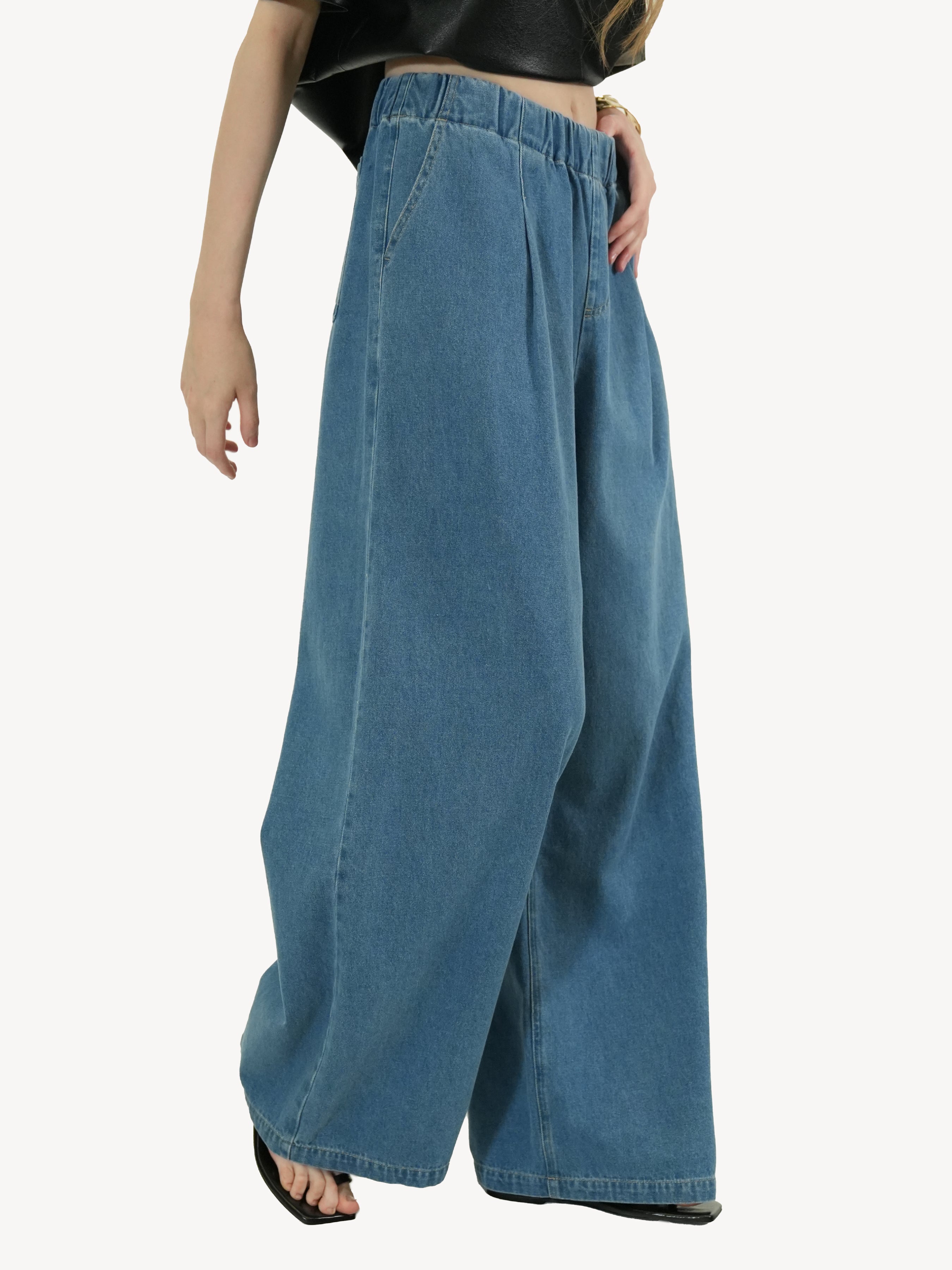 Wide-Leg Denim Trousers