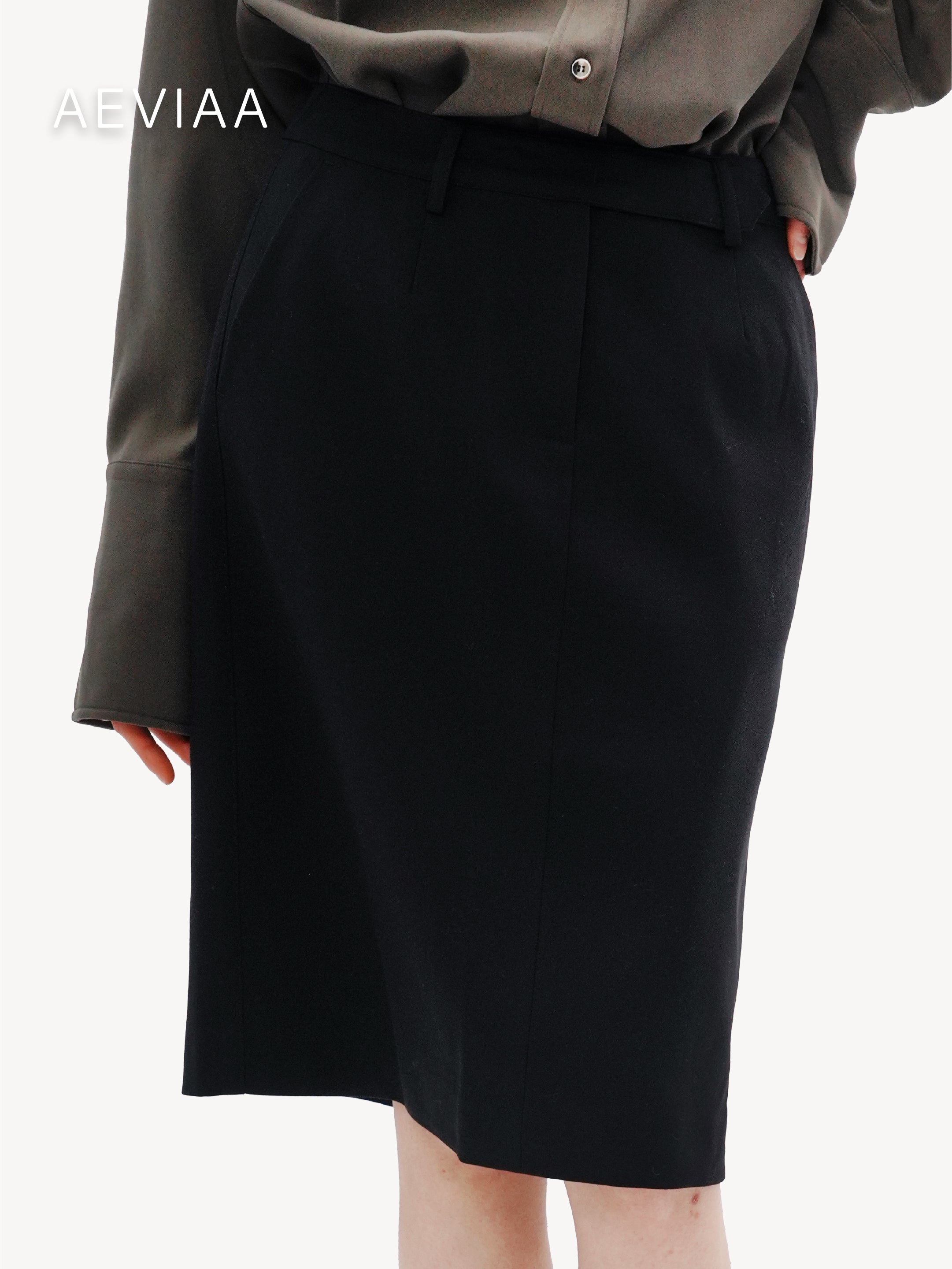 Tailored Wool Midi Skirt