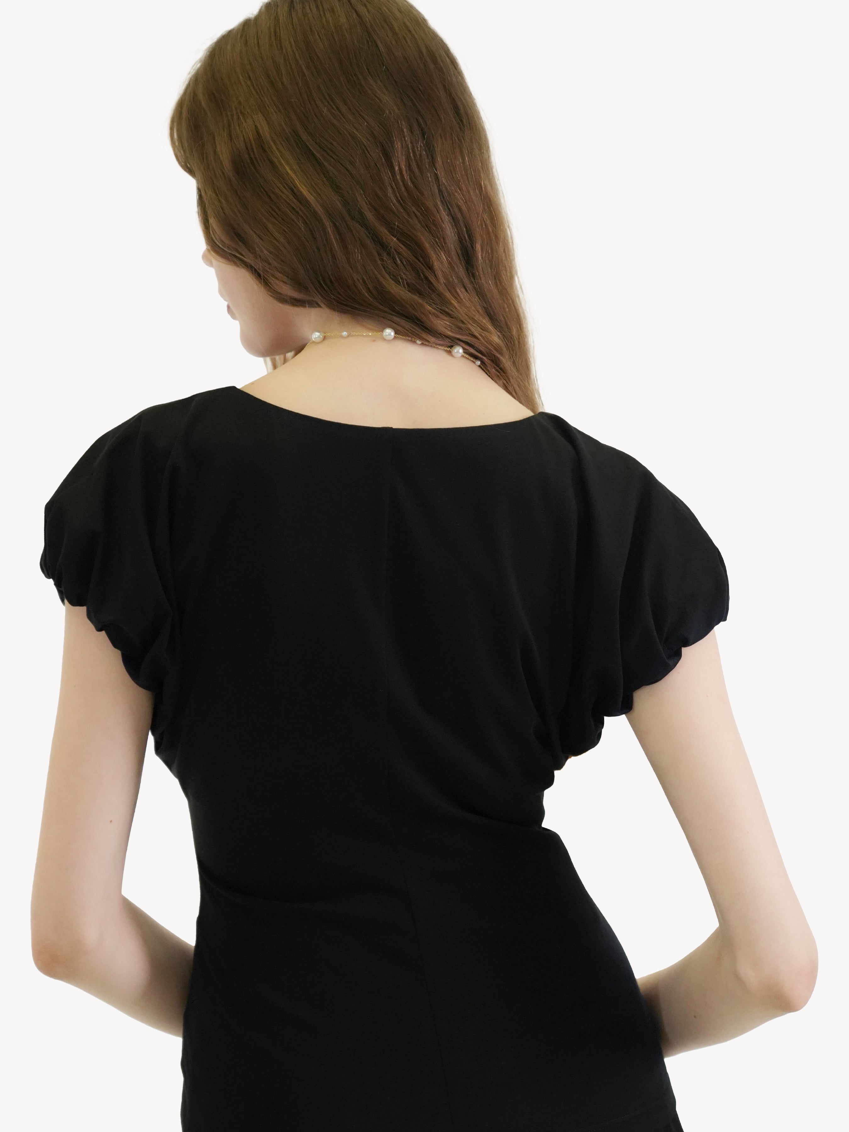 Cotton Ruffle Sleeve V-Neck Top