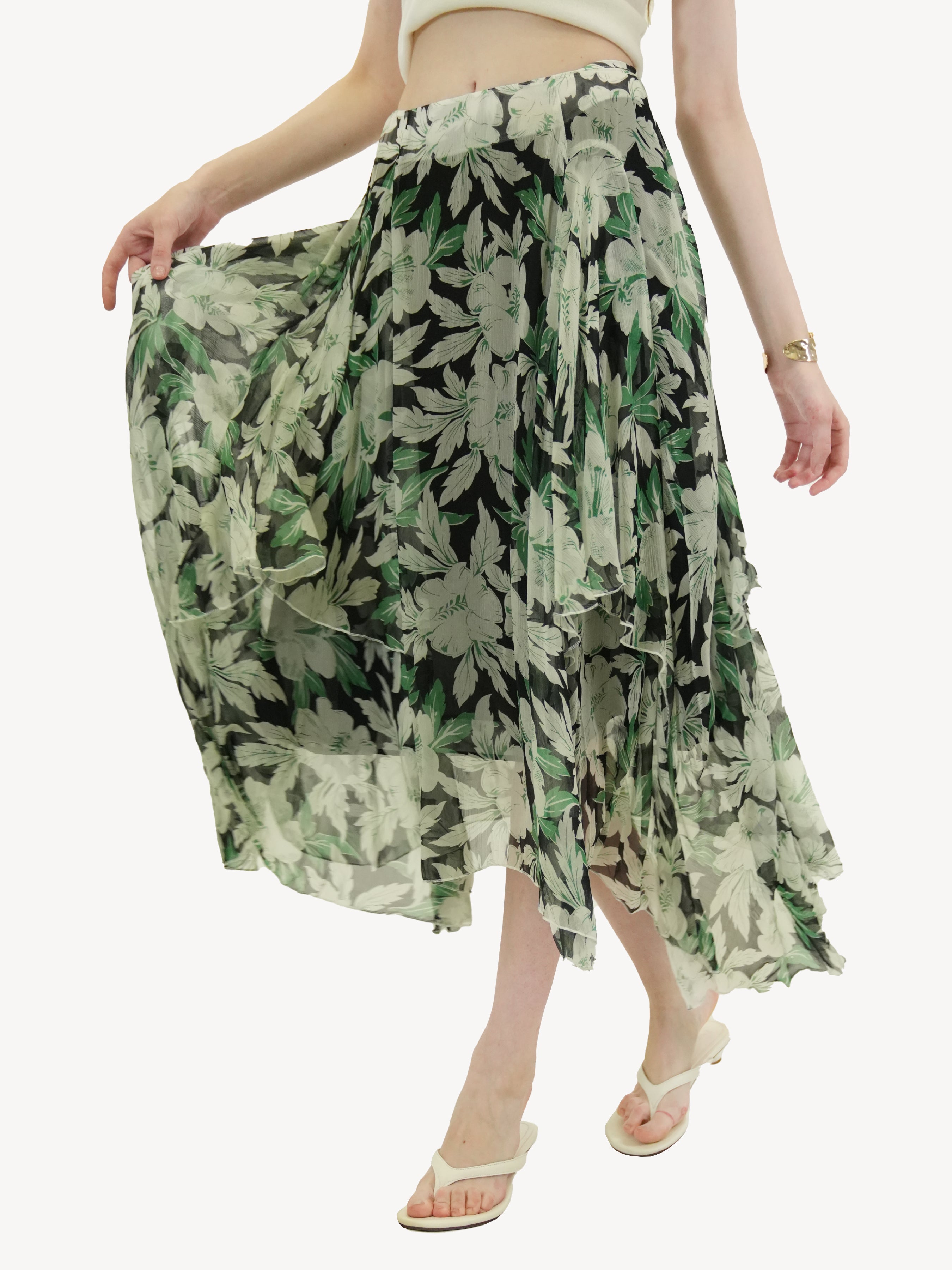Botanical Print Tiered Maxi Skirt