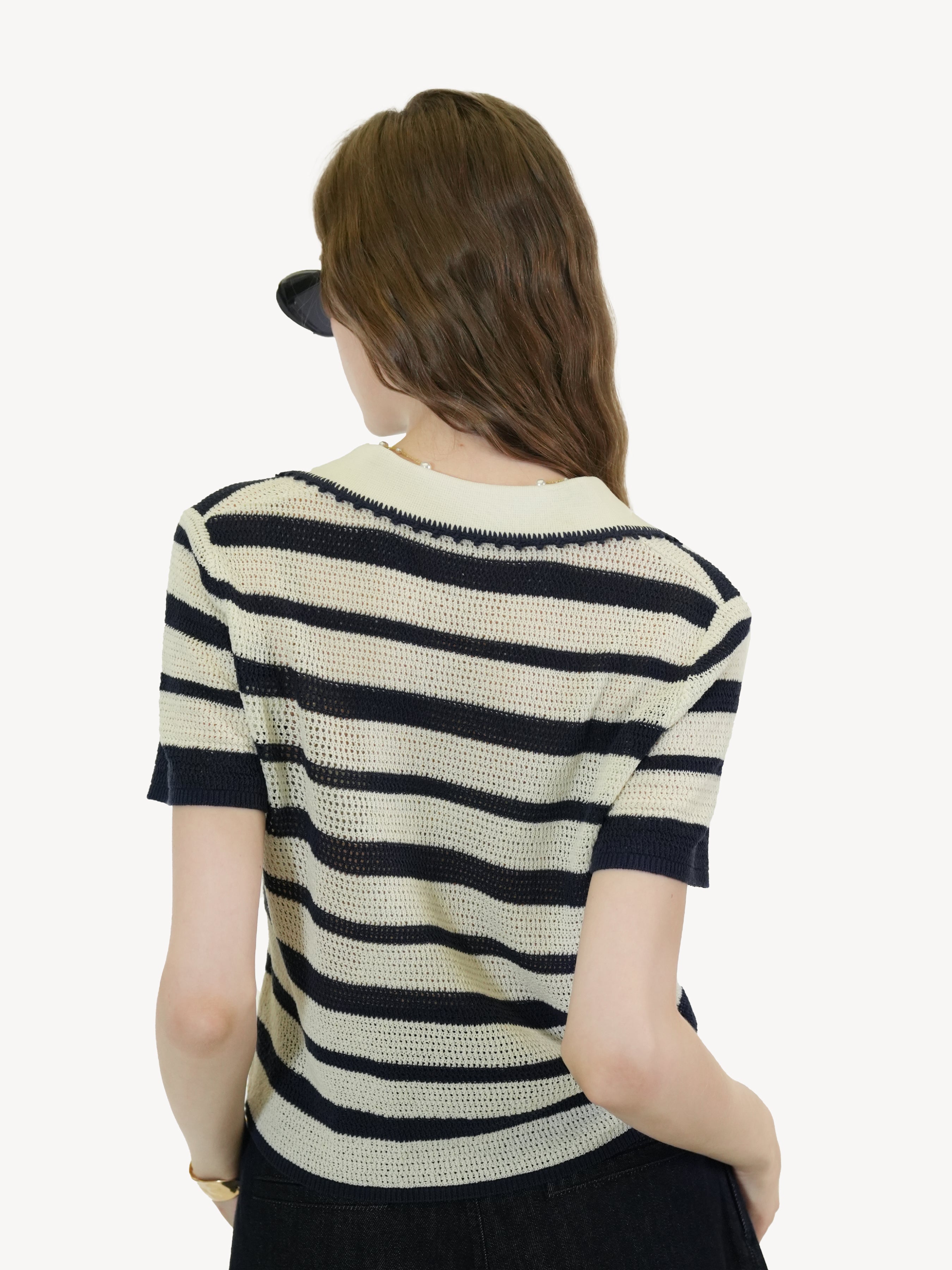 Striped Knit Polo Top