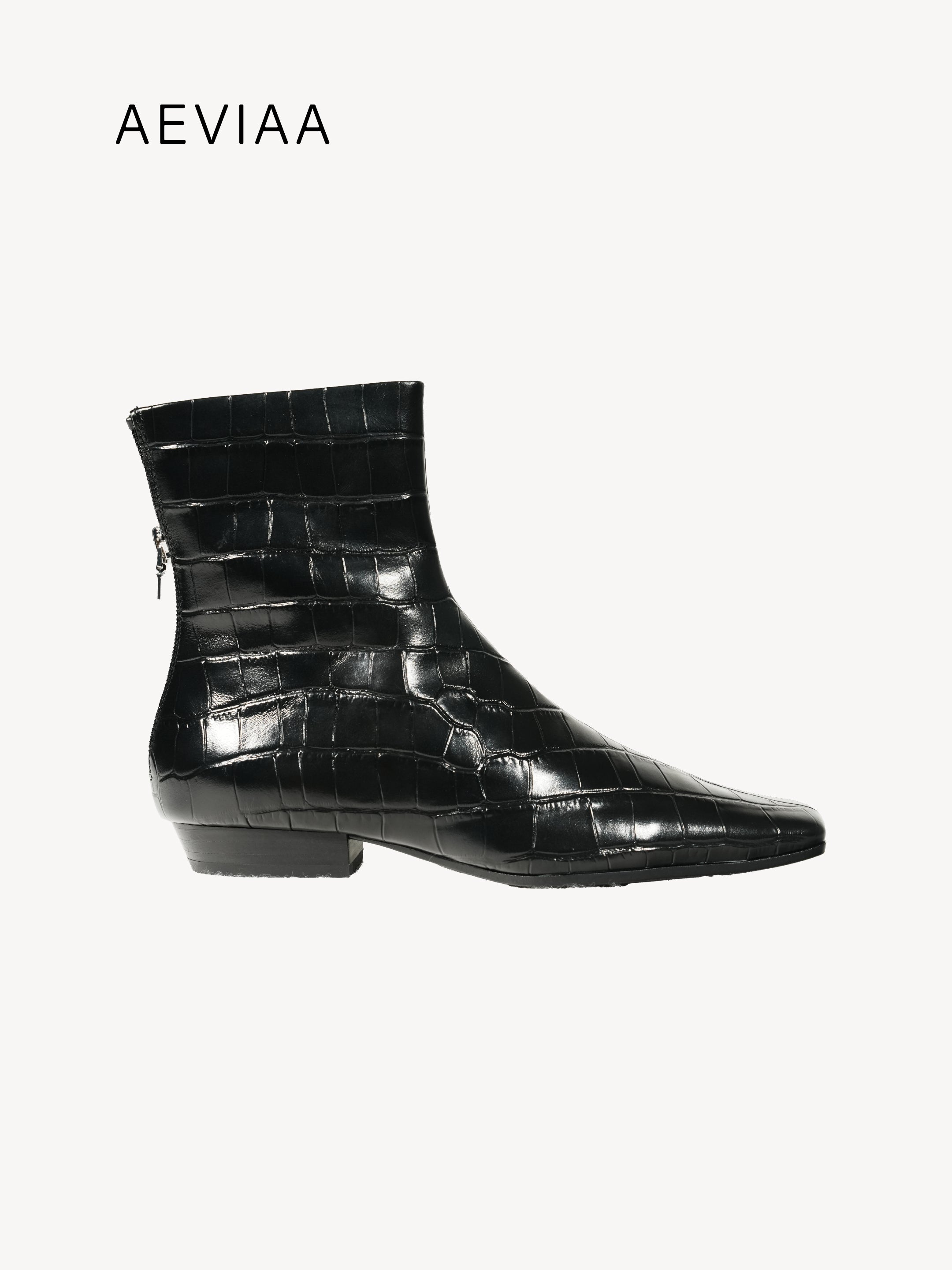 Croc-Embossed Ankle Boots